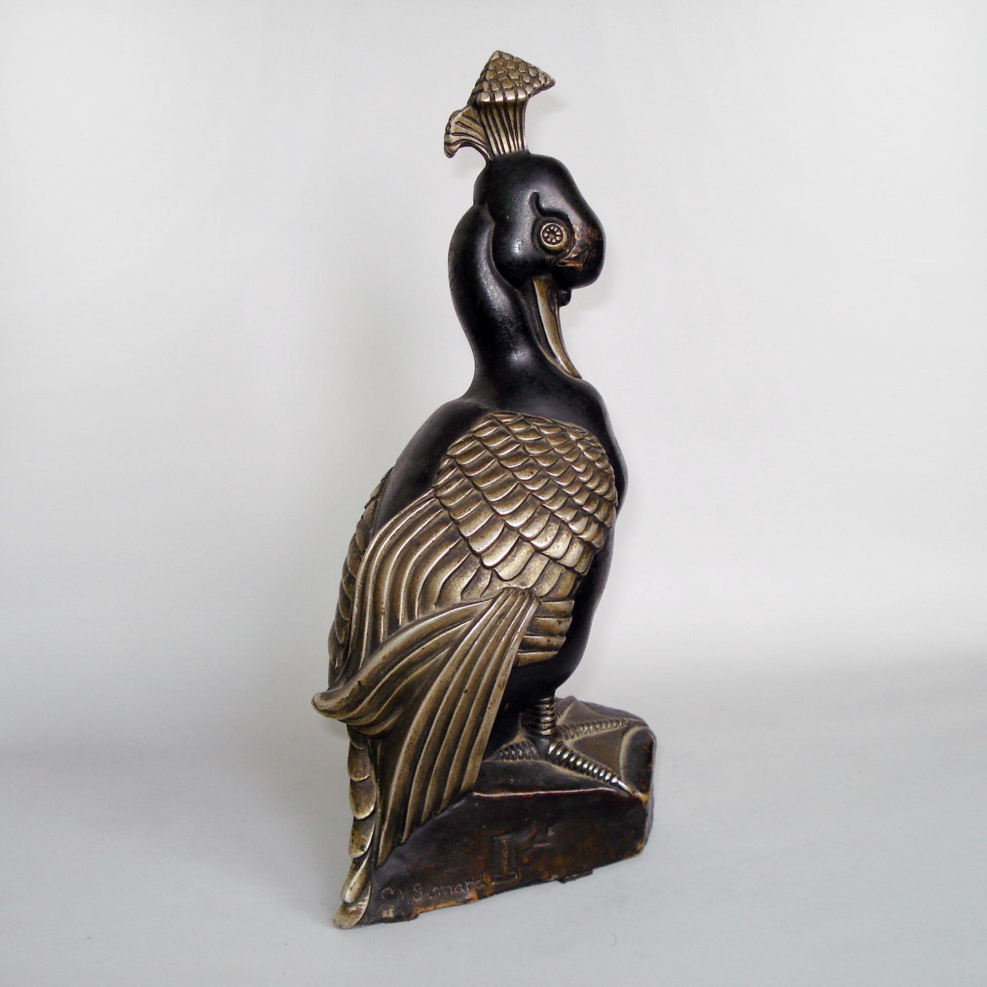 Bronze Sculpture Art déco canard mandarin avec touffe de Marie Louise Simard en vente