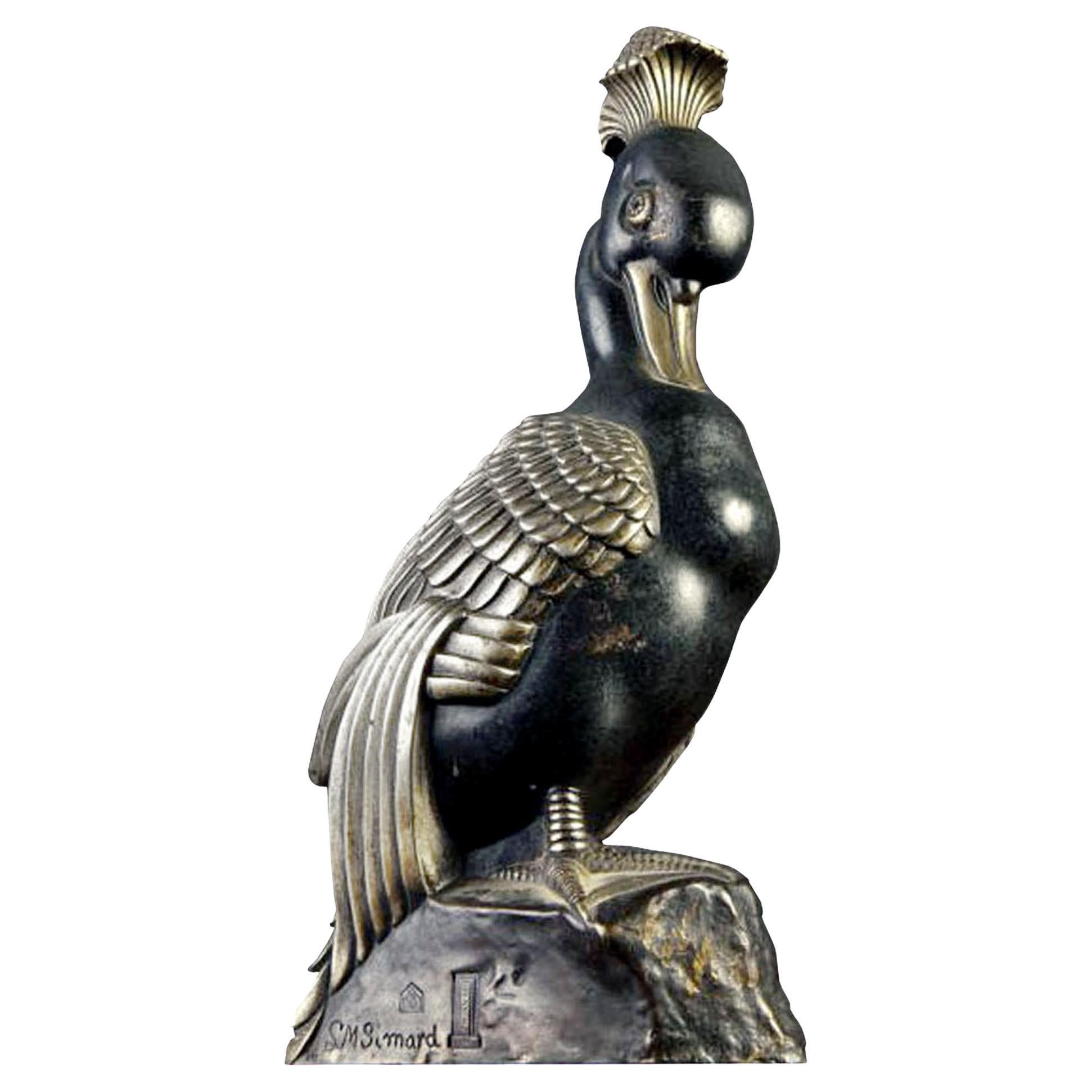 Art Deco Sculpture Mandarin Duck with Tuft by Marie Louise Simard