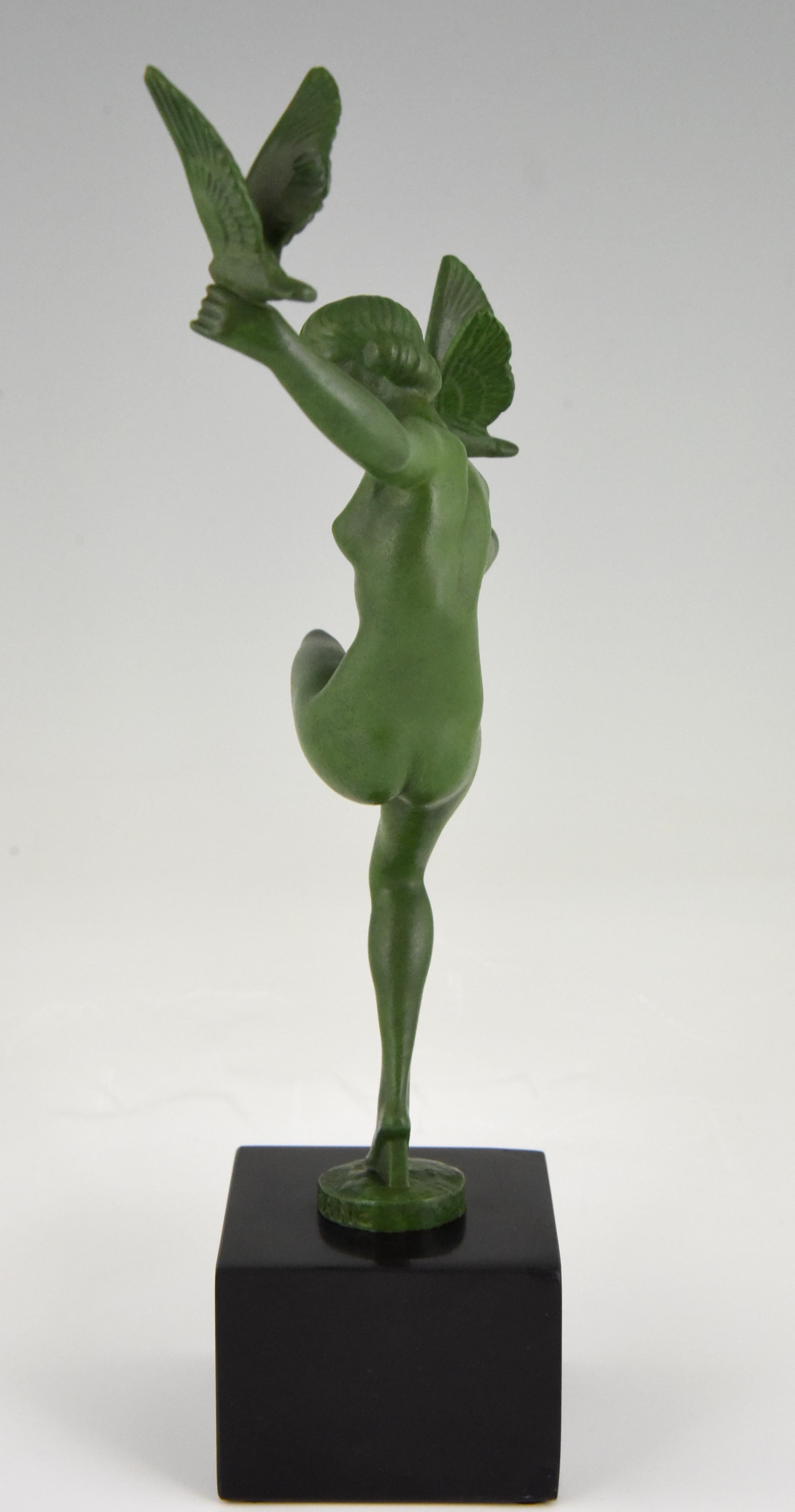 Français Art Deco Sculpture Nu Oiseau Danseur Briand Marcel Bouraine France 1930