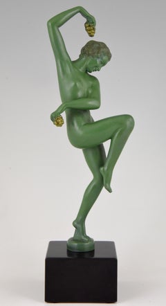 Sculpture Art Déco - Denis France - Nu avec raisins - Art Métal vert - 1930
