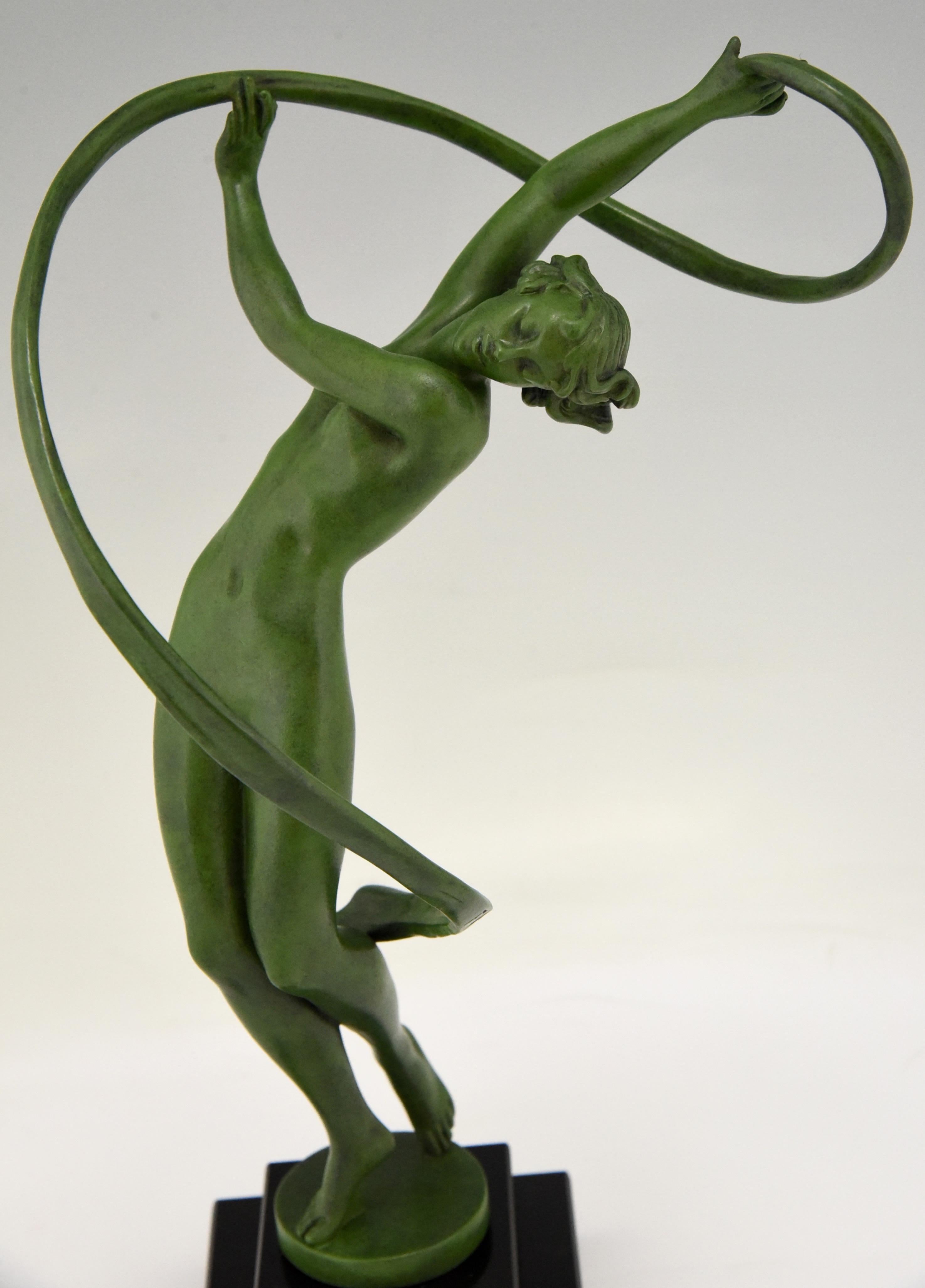 Art Deco Sculpture Nude Dancer with Ribbon Fayral, Pierre Le Faguays, 1930 2