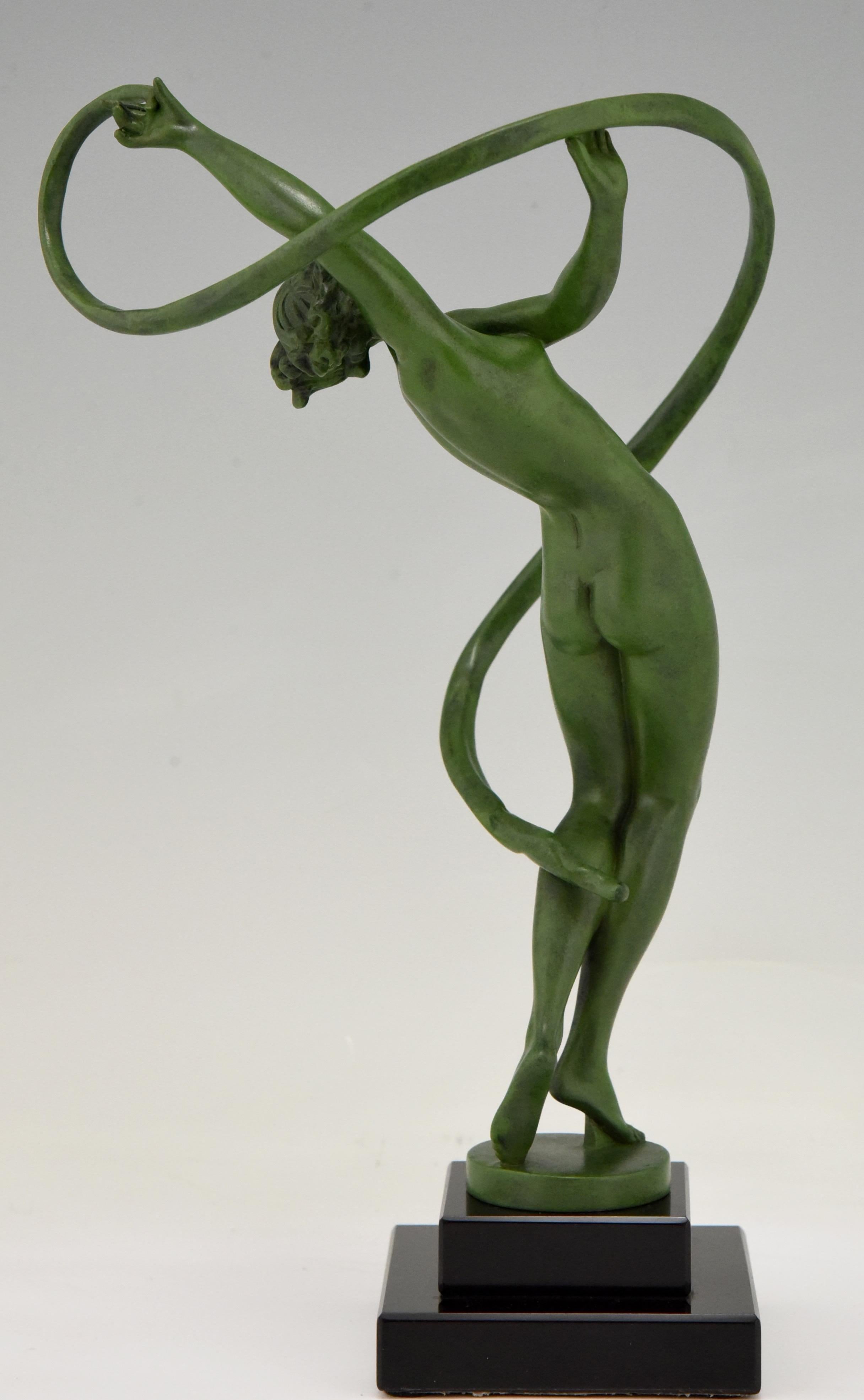 Art Deco Sculpture Nude Dancer with Ribbon Fayral, Pierre Le Faguays, 1930 In Good Condition In Antwerp, BE