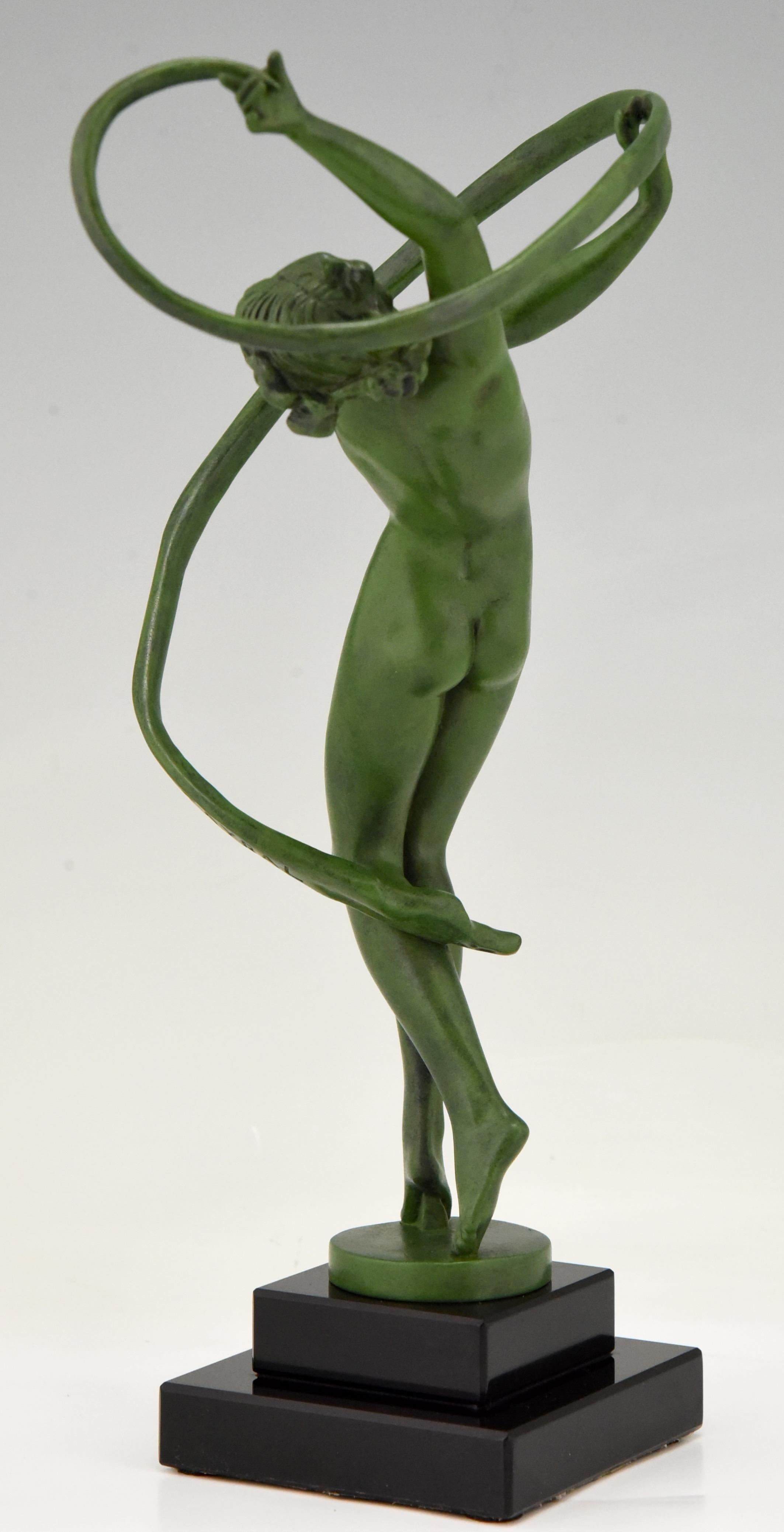 Mid-20th Century Art Deco Sculpture Nude Dancer with Ribbon Fayral, Pierre Le Faguays, 1930