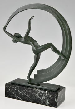 Art Deco sculpture nude dancer with scarf Bacchanale by Janle for Max Le Verrier
