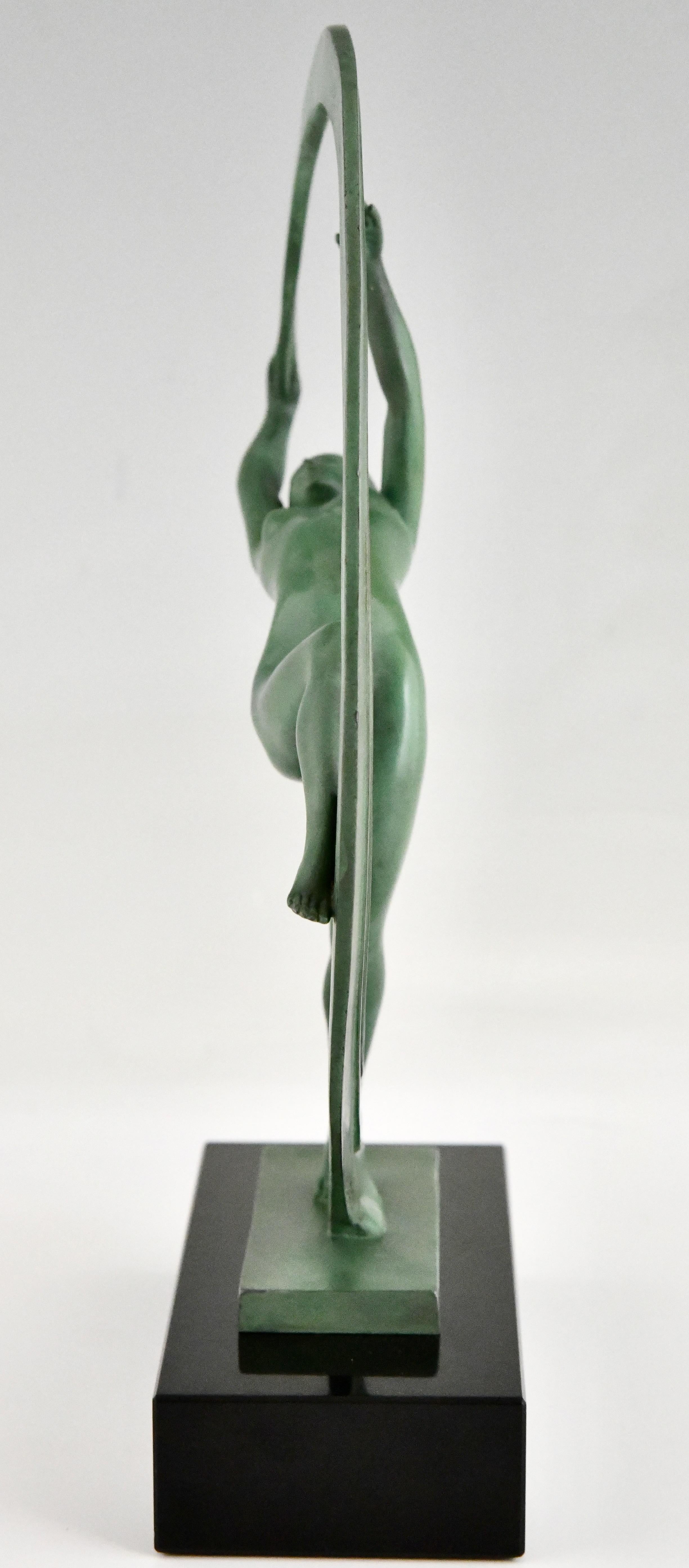 Patinated Art Deco sculpture nude dancer with scarf Bacchanale by Janle for Max Le Verrier