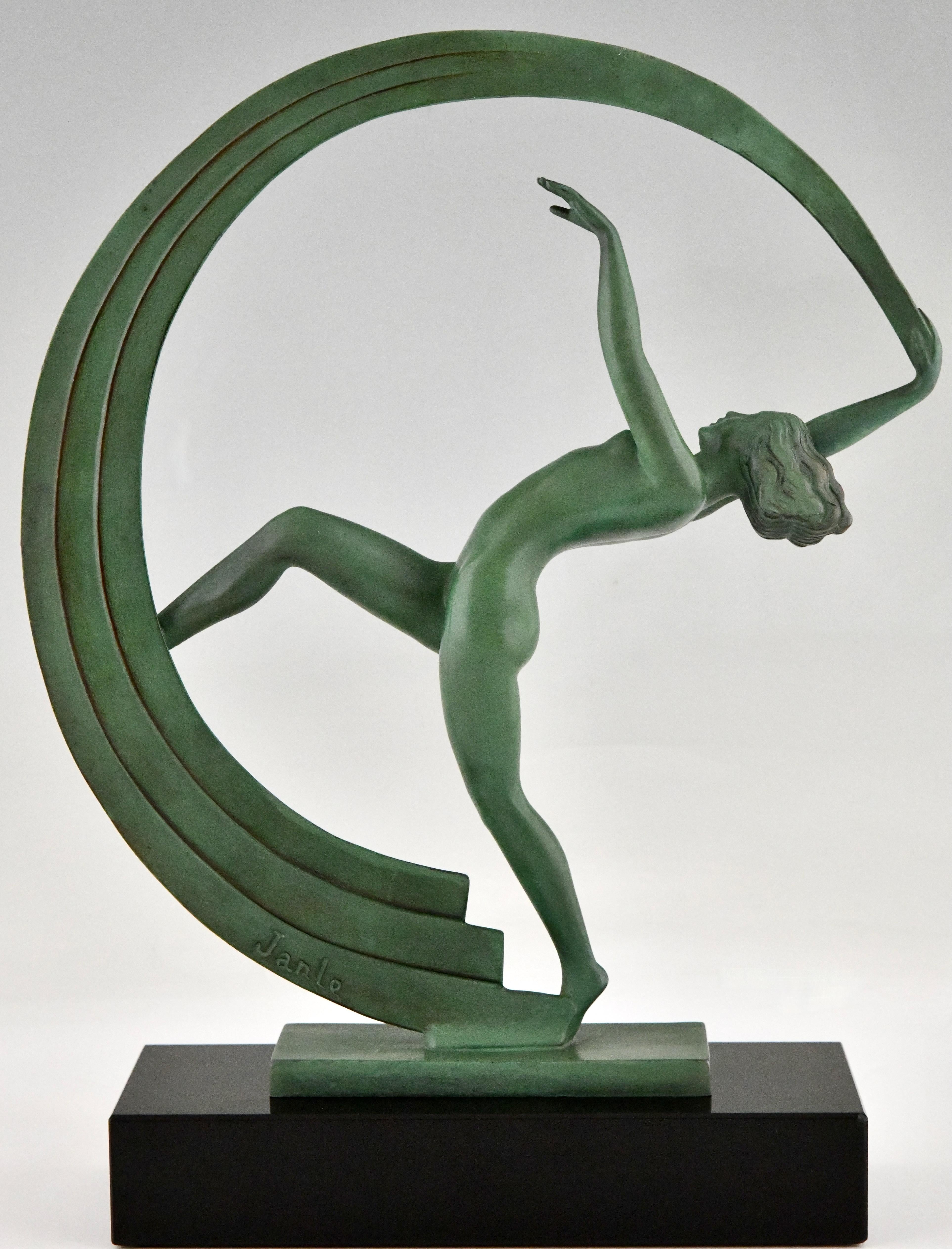 Art Deco sculpture nude dancer with scarf Bacchanale by Janle for Max Le Verrier In Good Condition In Antwerp, BE