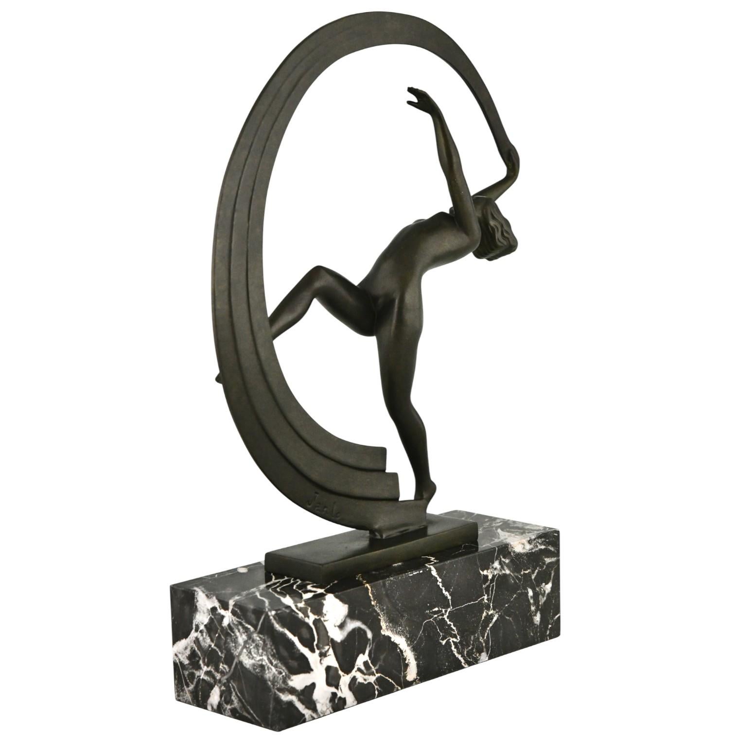 Art Deco sculpture nude dancer with scarf Bacchanale by Janle for Max Le Verrier In Good Condition For Sale In Antwerp, BE