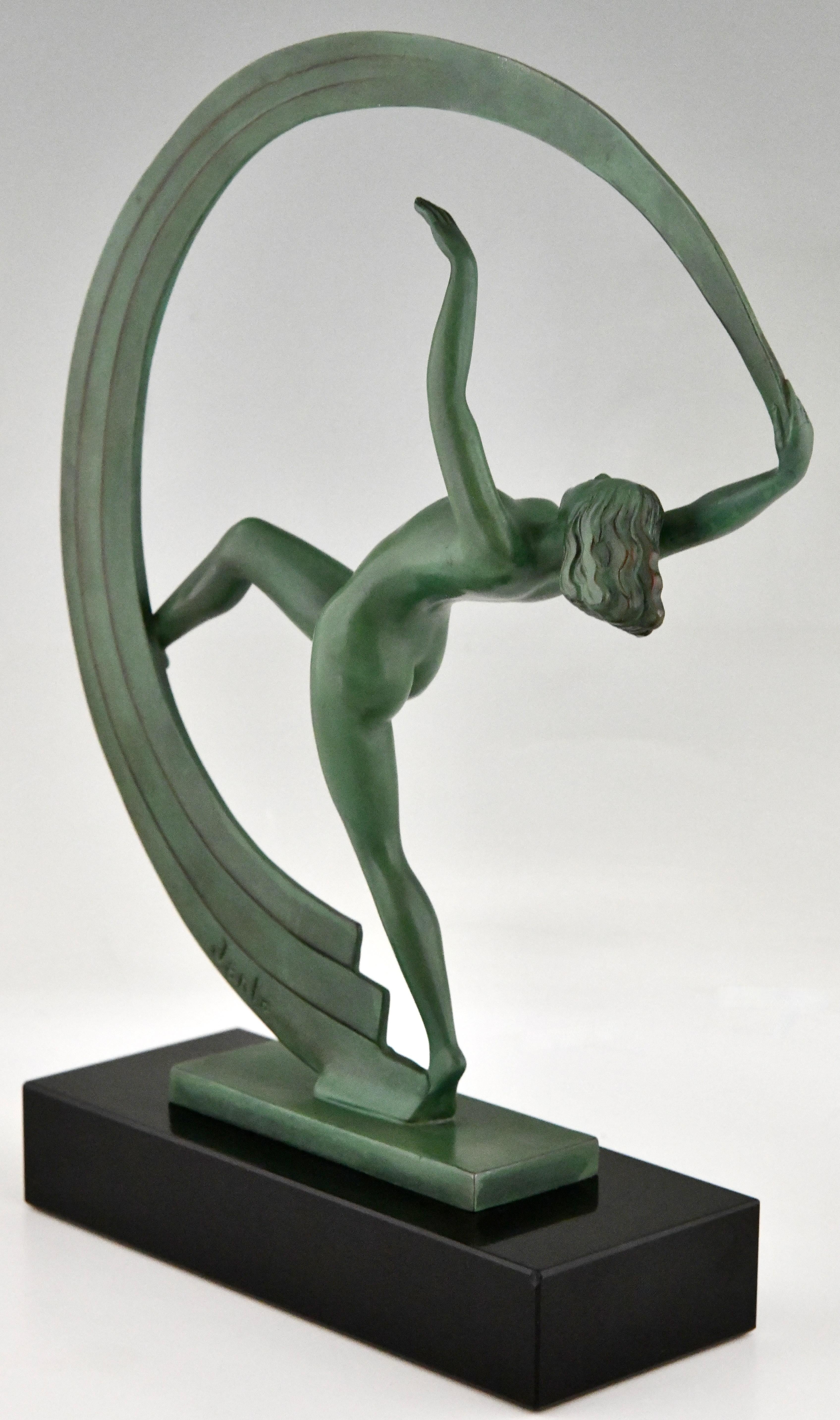 Mid-20th Century Art Deco sculpture nude dancer with scarf Bacchanale by Janle for Max Le Verrier