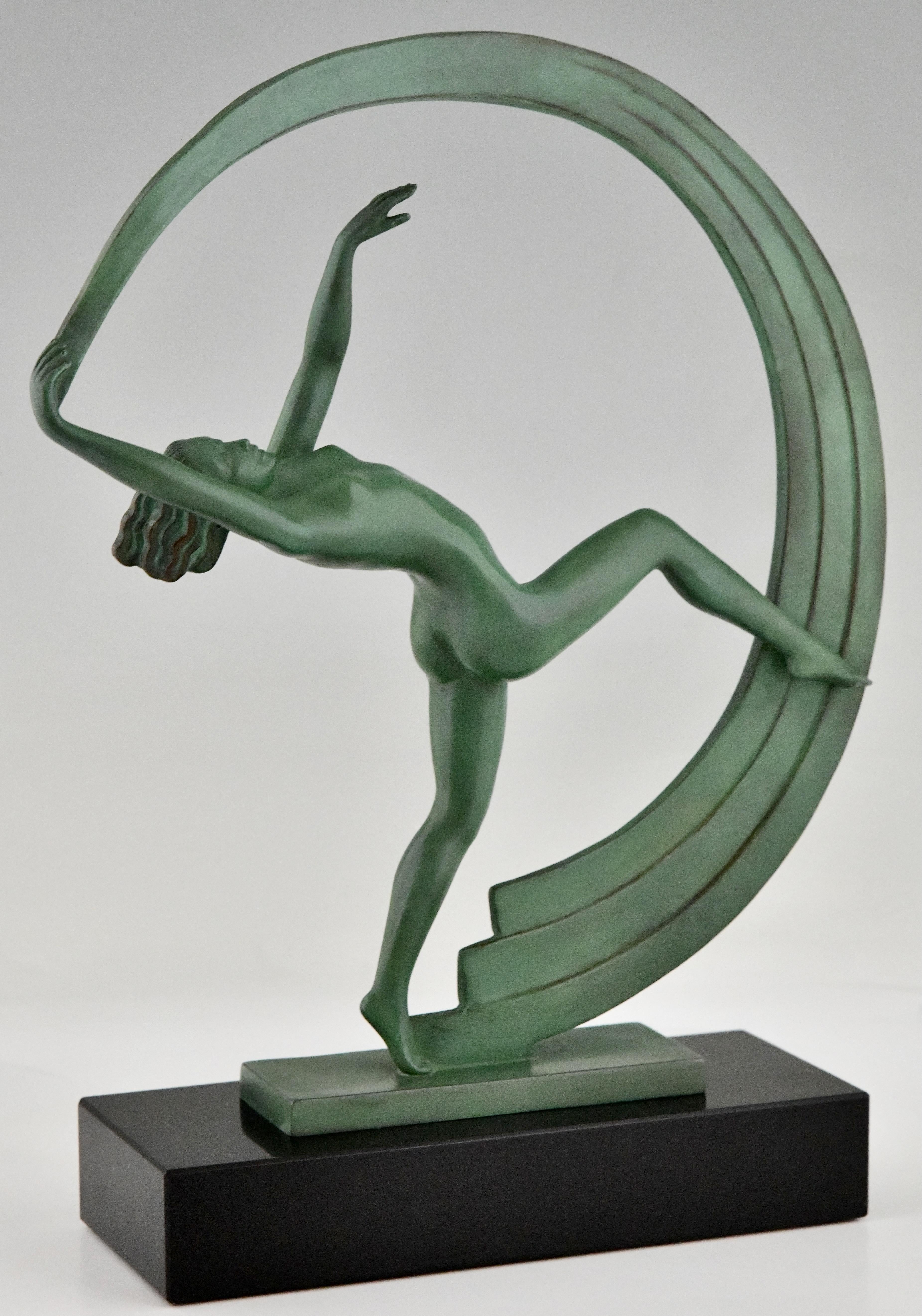 Art Deco sculpture nude dancer with scarf Bacchanale by Janle for Max Le Verrier 1