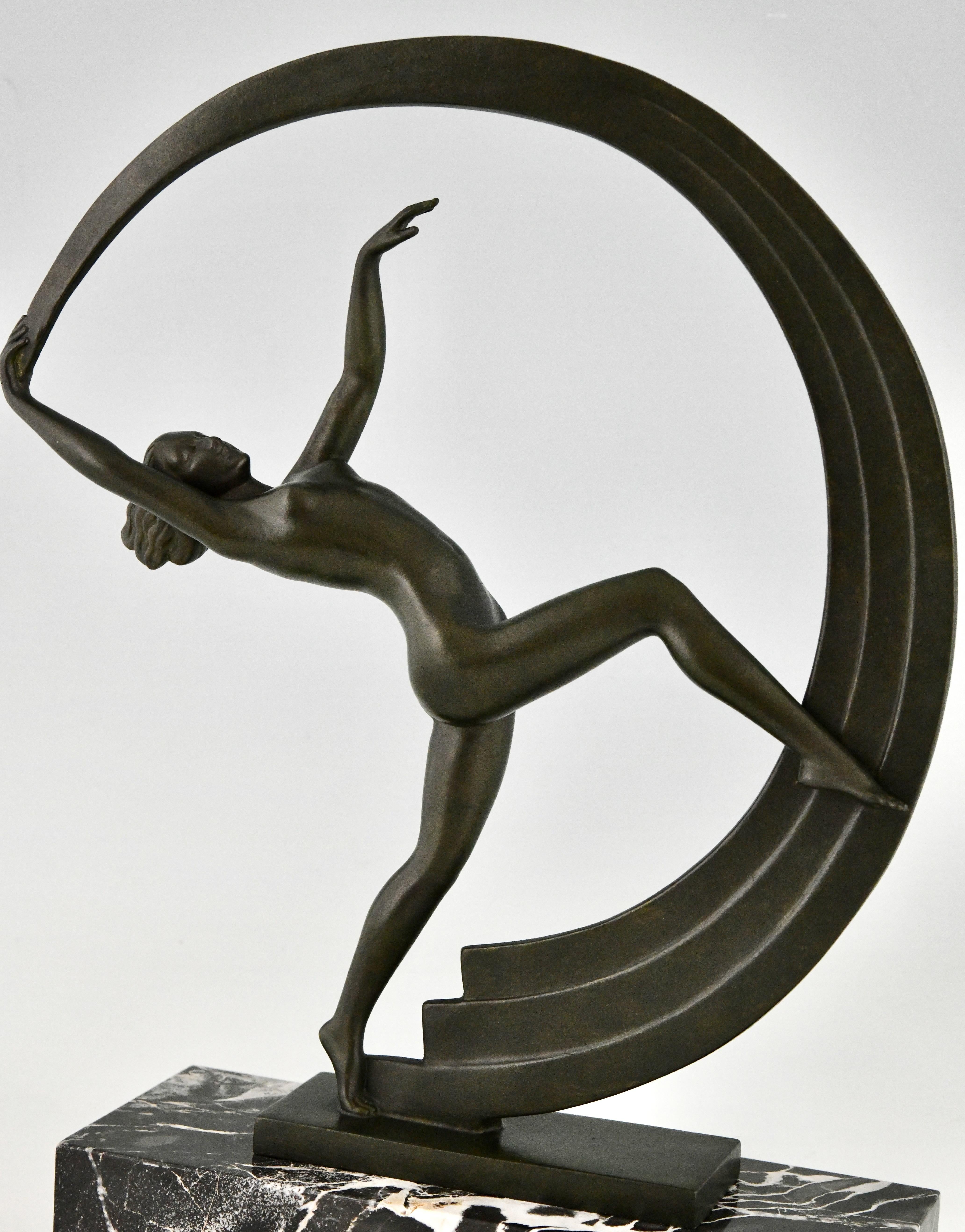 Art Deco sculpture nude dancer with scarf Bacchanale by Janle for Max Le Verrier For Sale 2