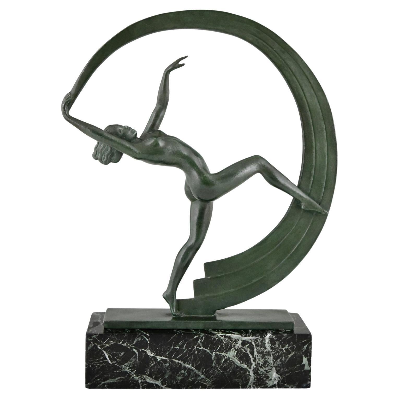 Art Deco sculpture nude dancer with scarf Bacchanale by Janle for Max Le Verrier