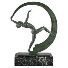 Art Deco sculpture nude dancer with scarf Bacchanale by Janle for Max Le Verrier