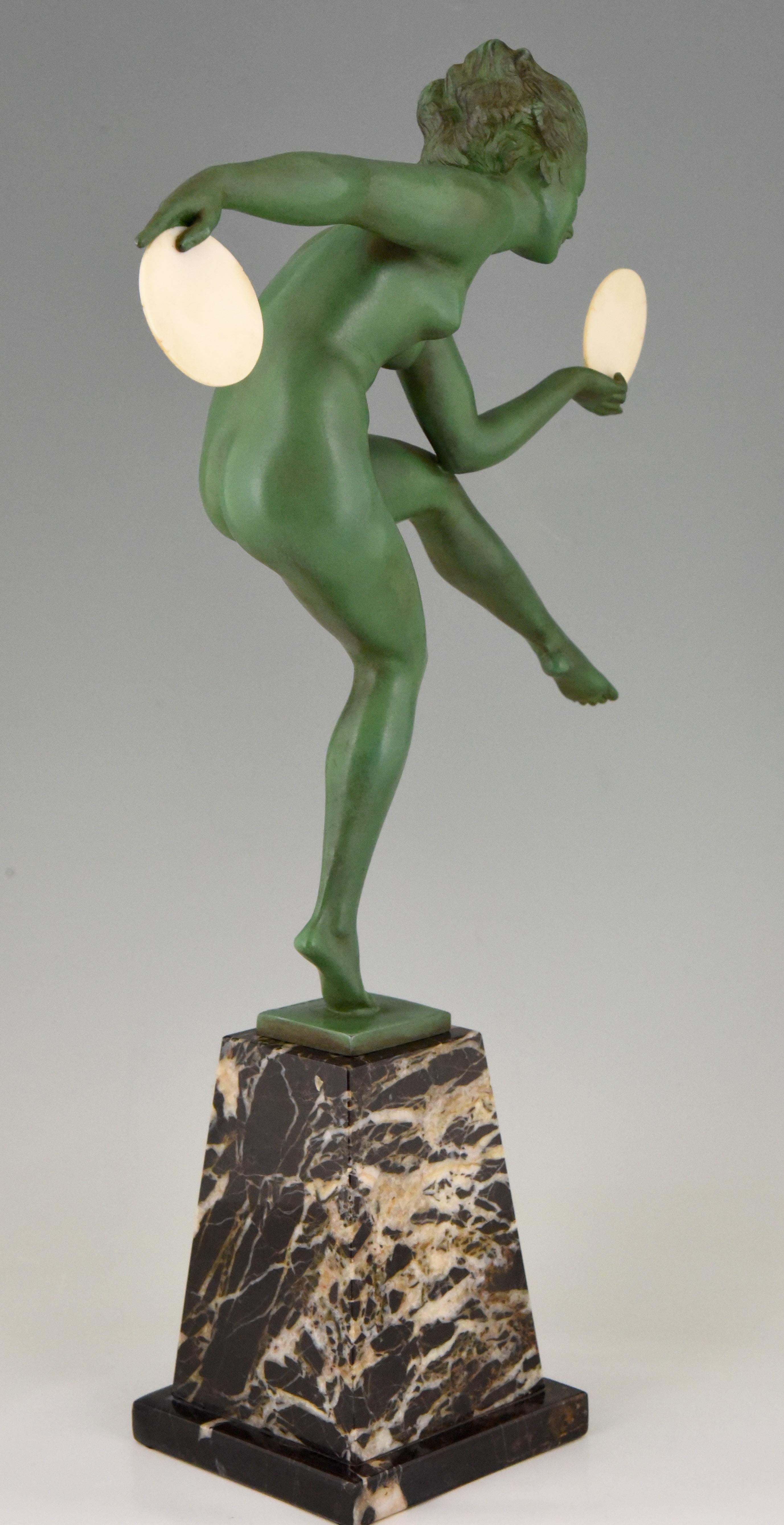 20th Century Art Deco Sculpture Nude Disc Dancer Derenne, Marcel Bouraine, 1930
