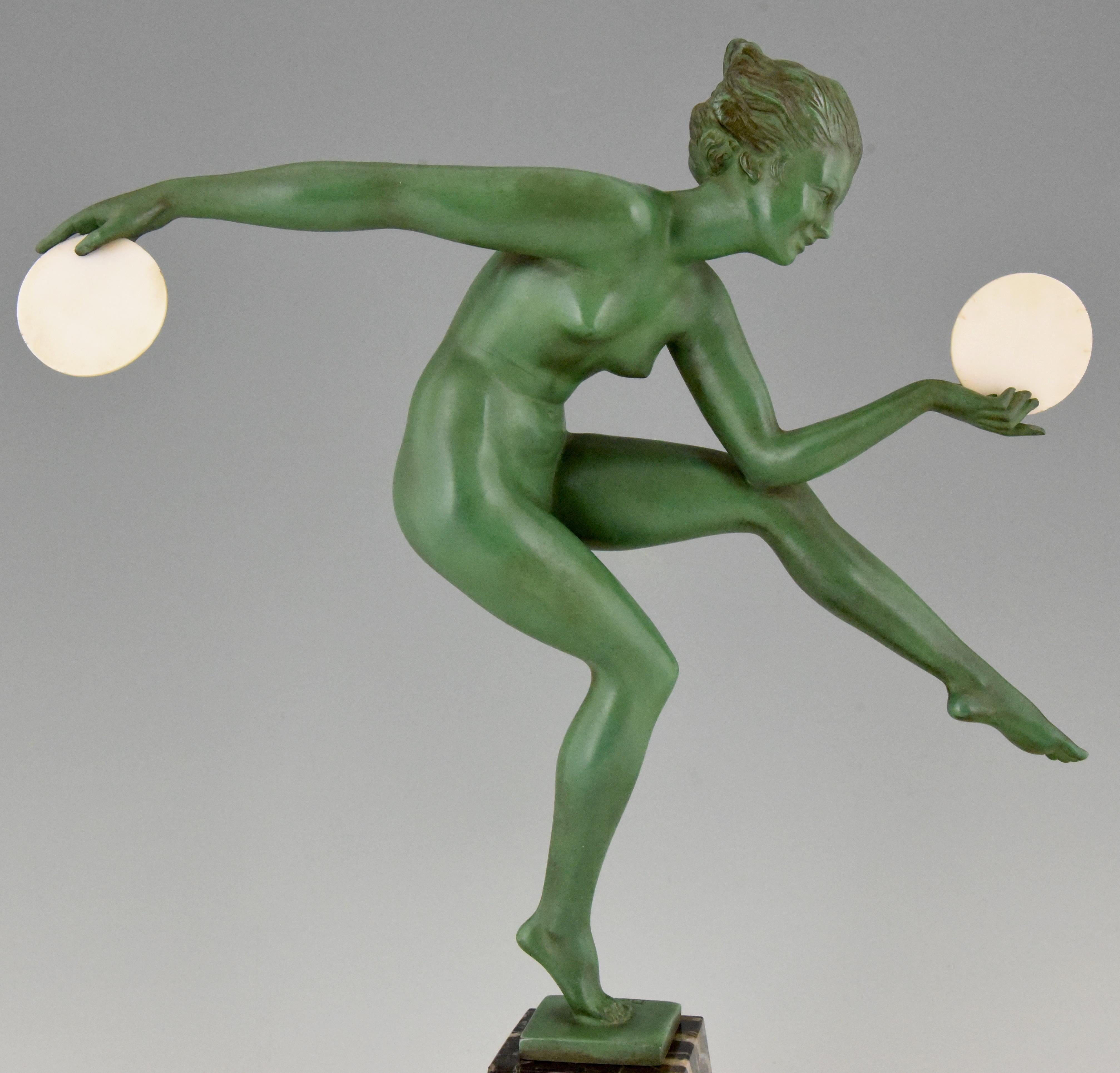 Art Deco Sculpture Nude Disc Dancer Derenne, Marcel Bouraine, 1930 1