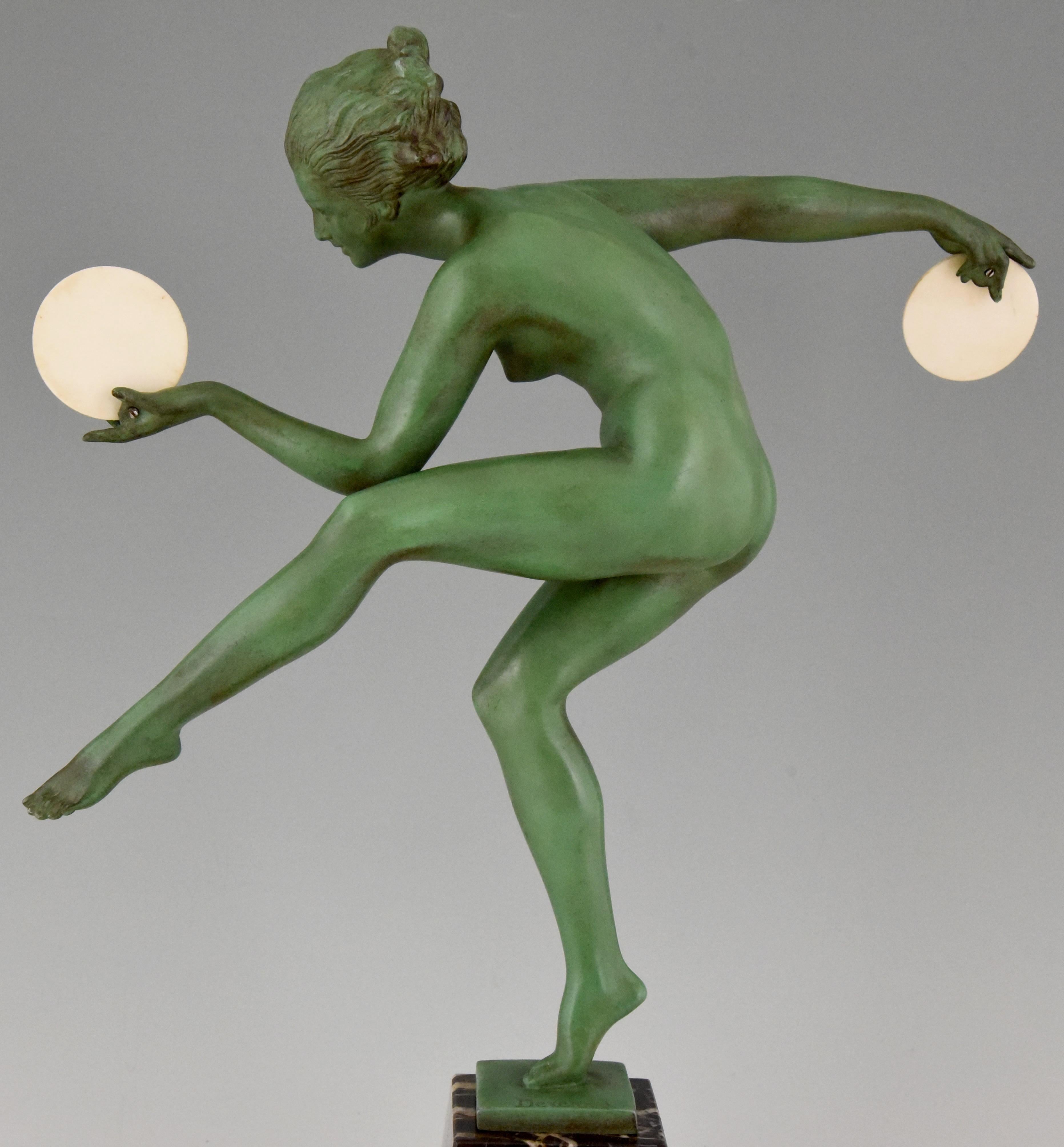 Art Deco Sculpture Nude Disc Dancer Derenne, Marcel Bouraine, 1930 2