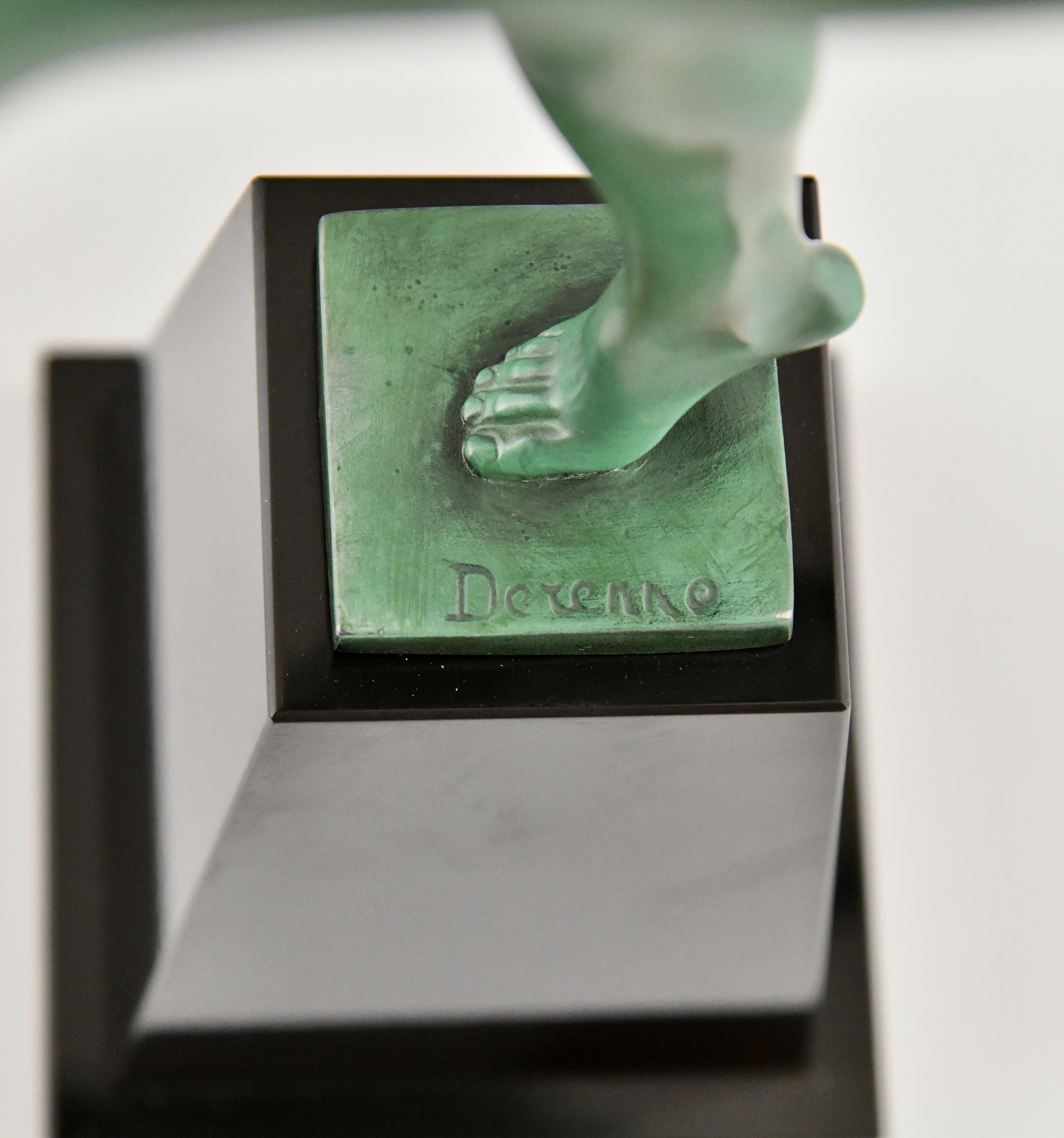Art Deco Sculpture Nude Disc Dancer Derenne Marcel Bouraine danse Paienne 1930. For Sale 3