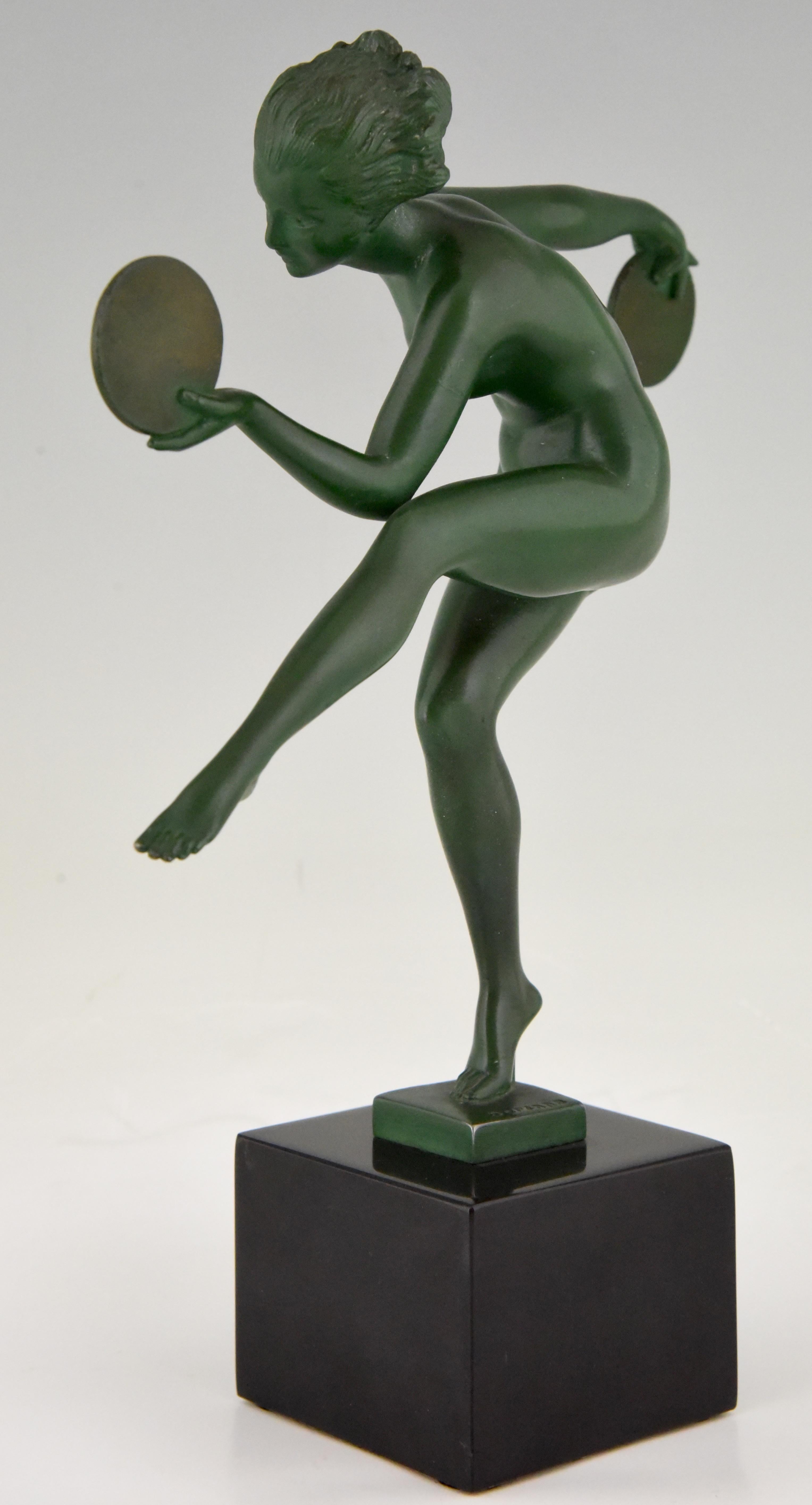 Art Deco Sculpture Nude Disc Dancer Derenne Marcel Bouraine France 1930 In Good Condition In Antwerp, BE