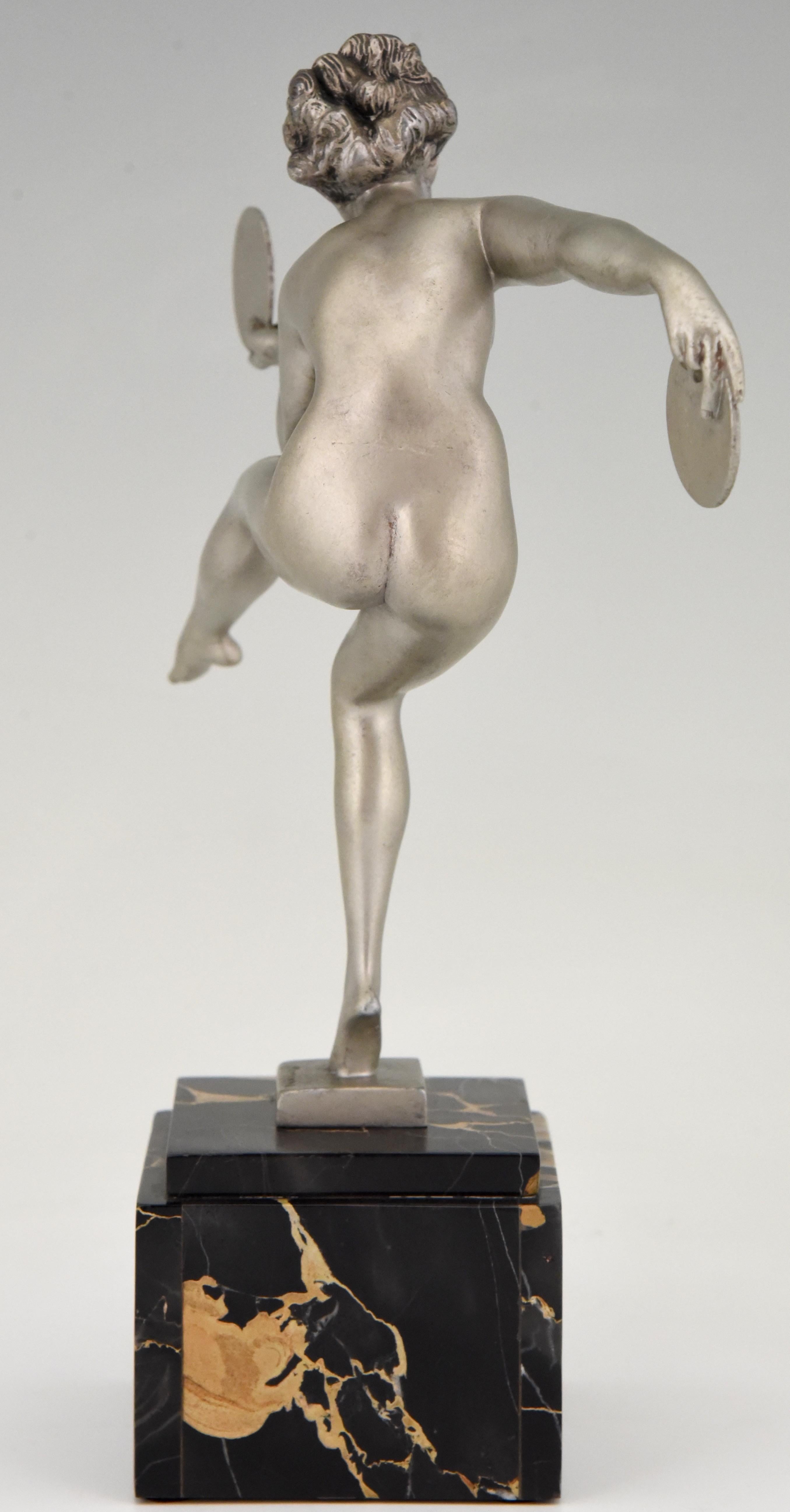 Art Deco Sculpture Nude Disc Dancer Derenne Marcel Bouraine, France, 1930 1