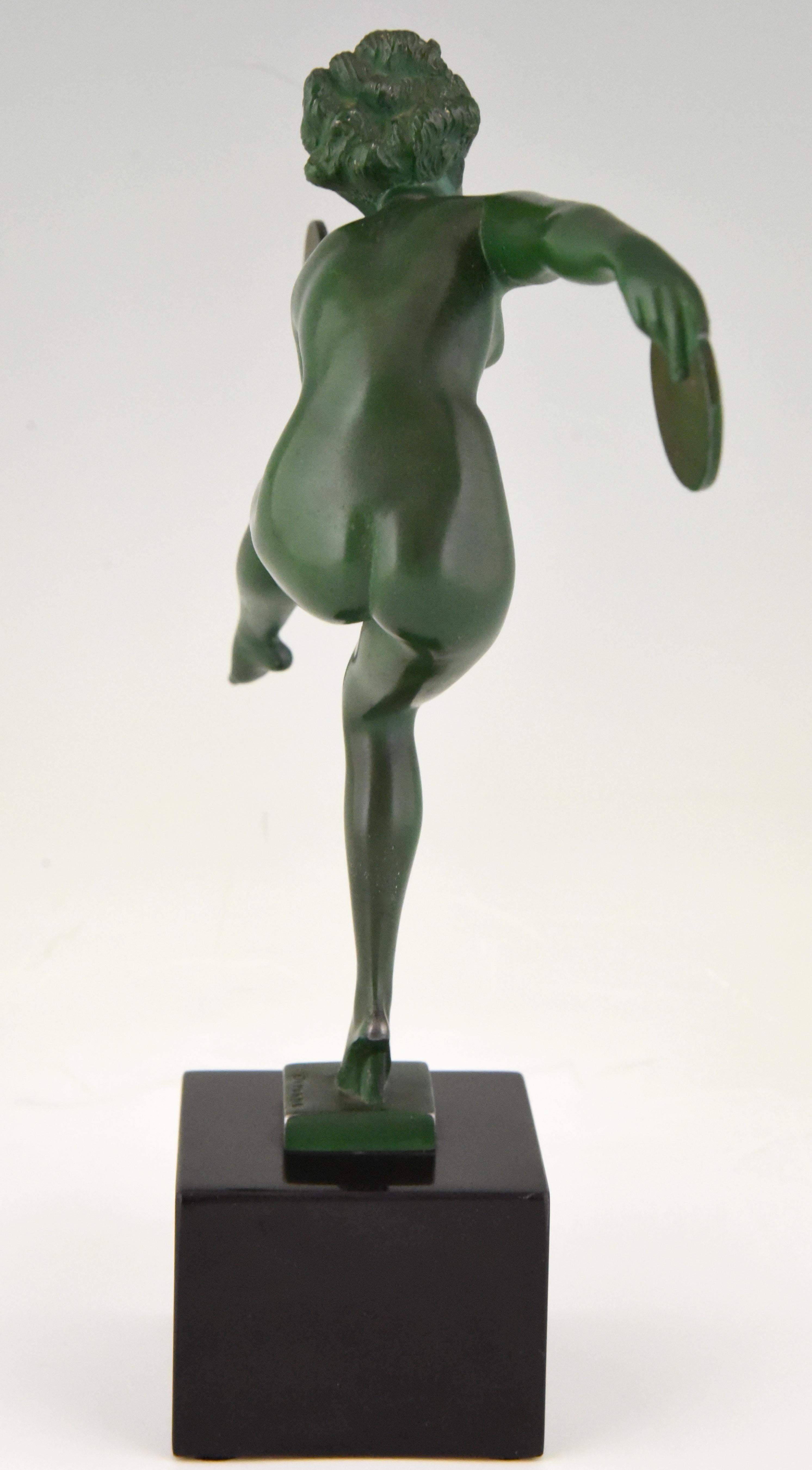 Art Deco Sculpture Nude Disc Dancer Derenne Marcel Bouraine France 1930 1
