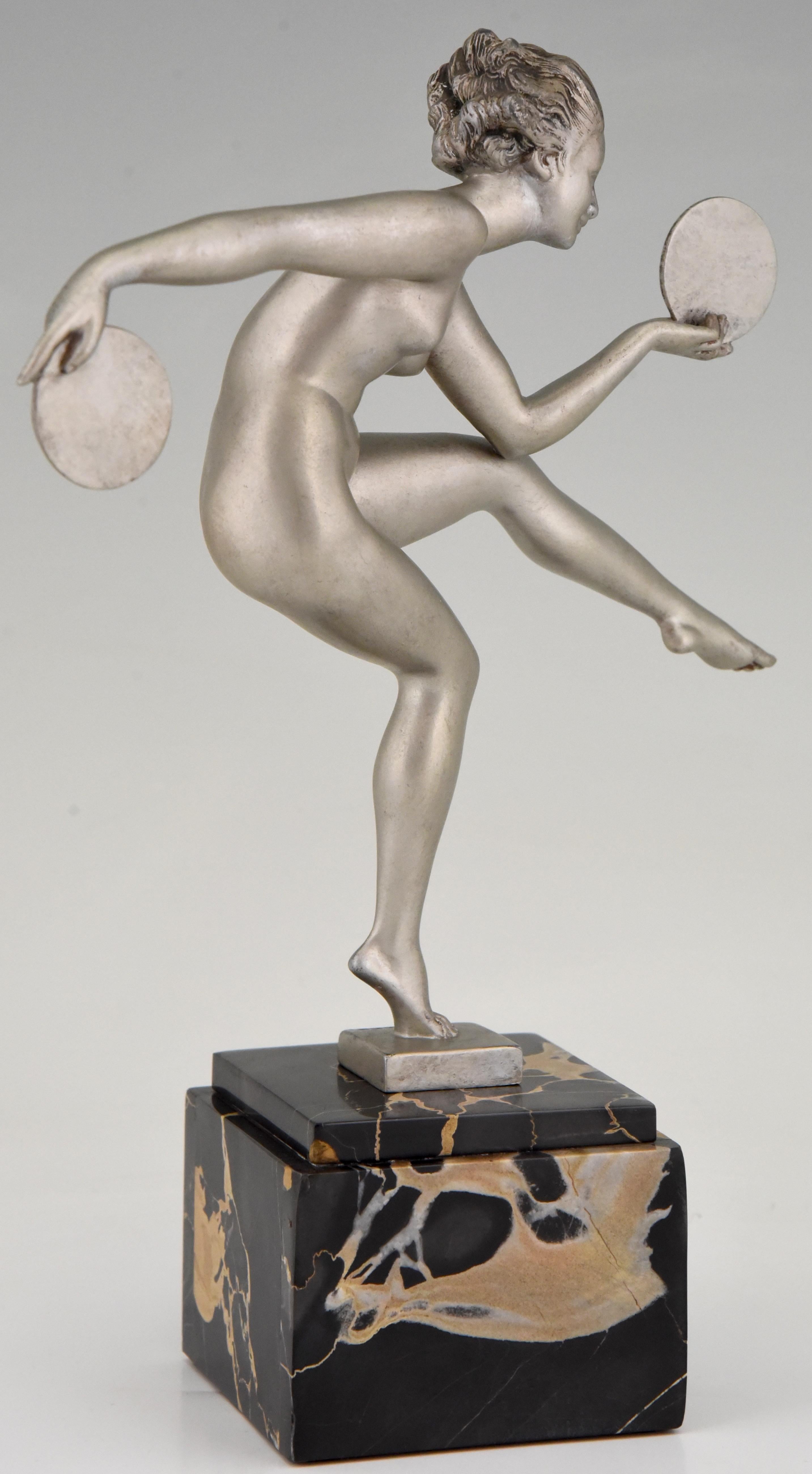Art Deco Sculpture Nude Disc Dancer Derenne Marcel Bouraine, France, 1930 2