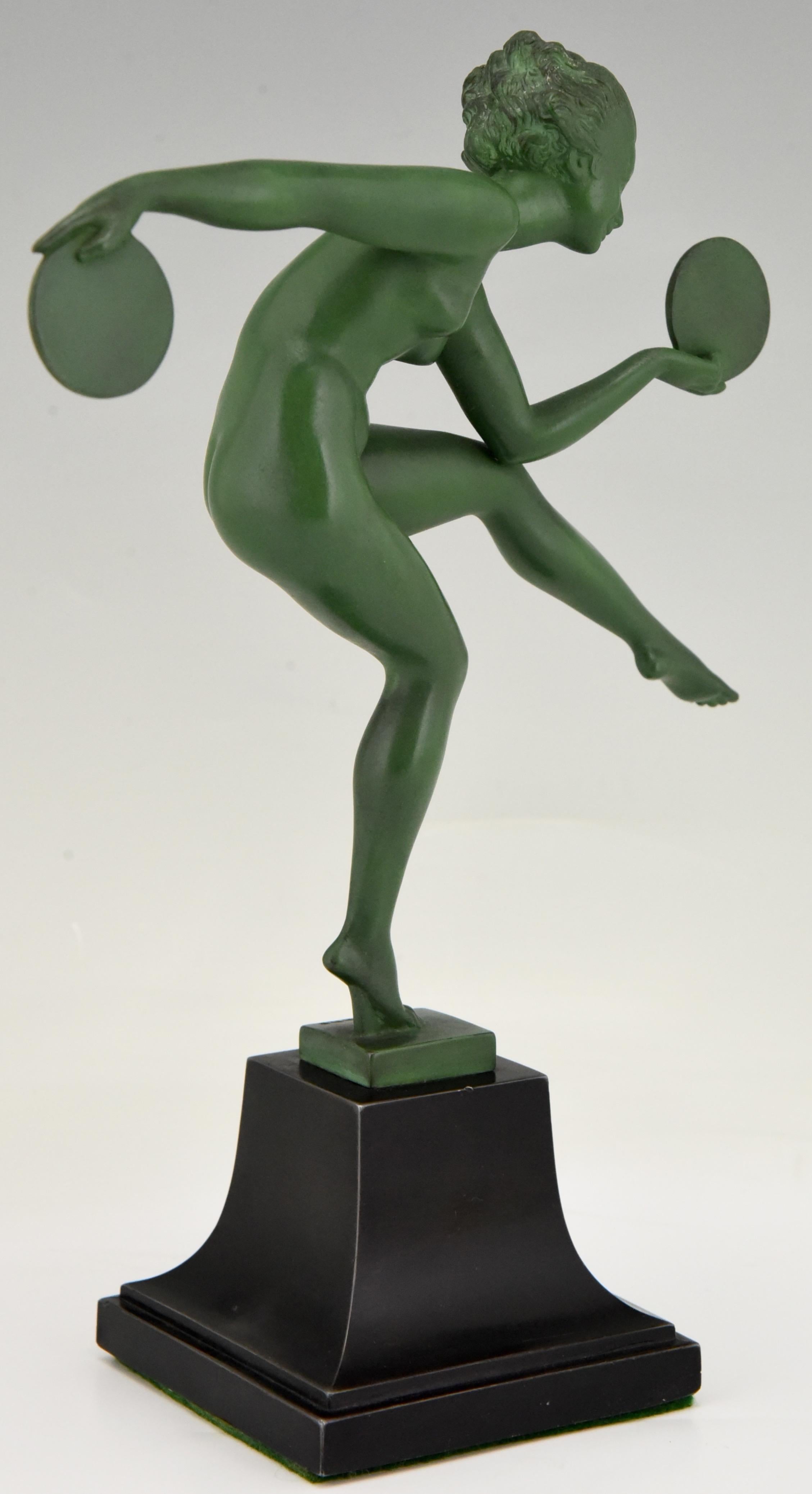 Art Deco Sculpture Nude Disc Dancer Derenne, Marcel Bouraine, France, 1930 1