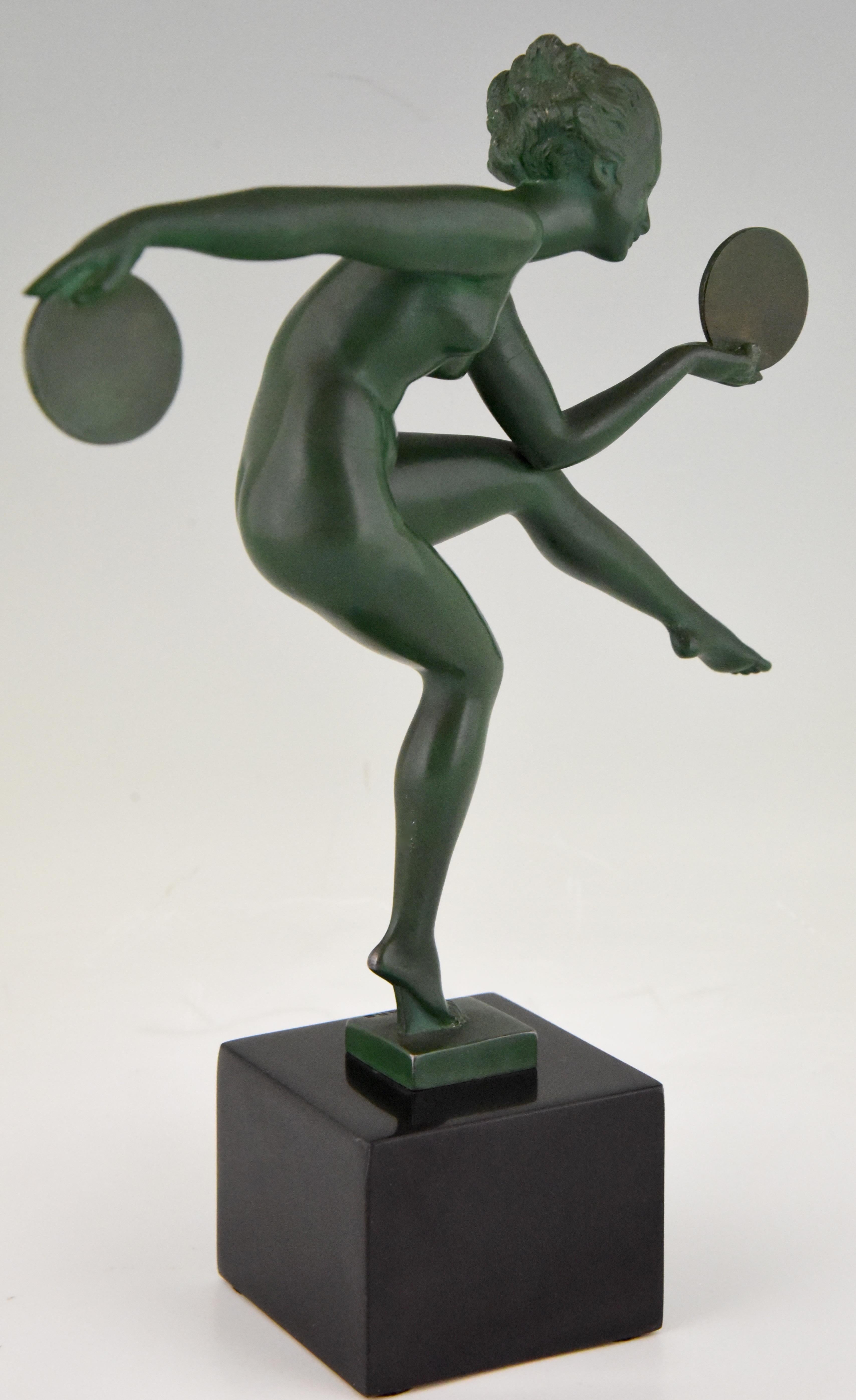 Art Deco Sculpture Nude Disc Dancer Derenne Marcel Bouraine France 1930 2
