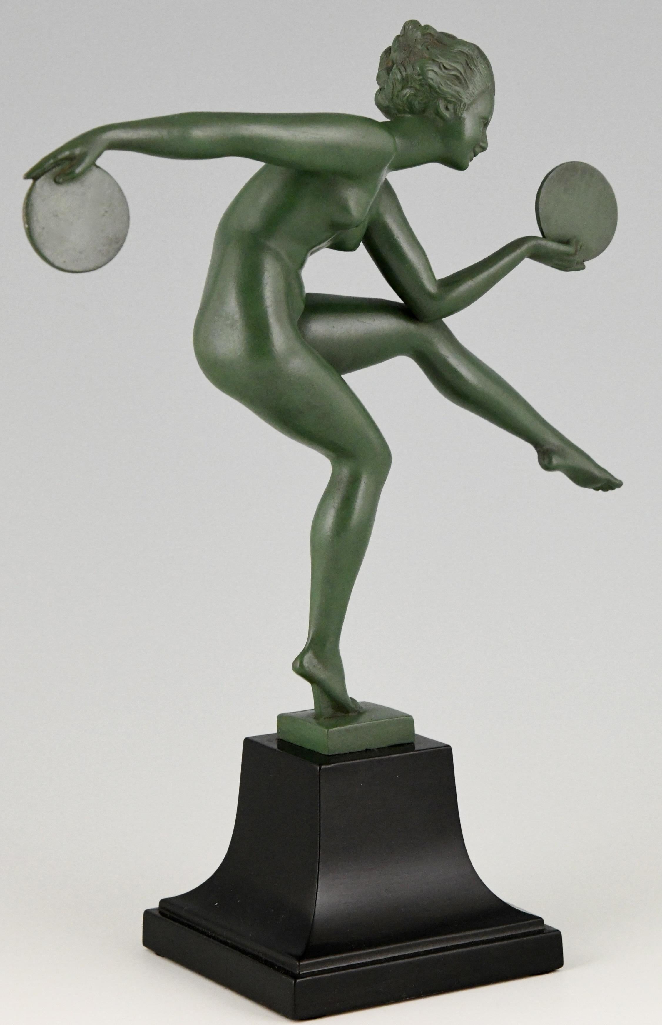 Art Deco Sculpture Nude Disc Dancer Derenne, Marcel Bouraine, France, 1930 2