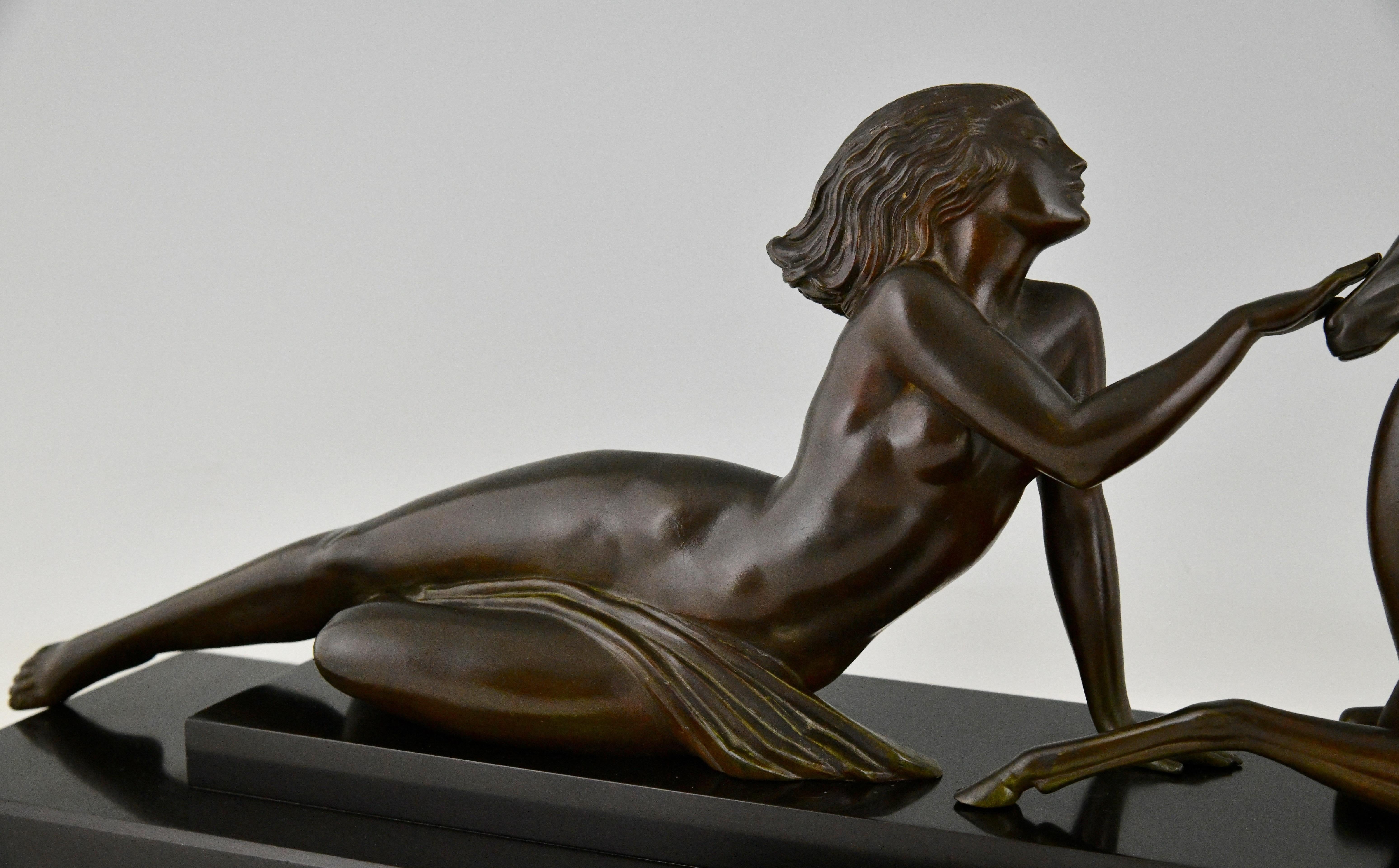 Art Deco Sculpture Nude & Gazelle Seduction Fayral Le Faguays, Le Verrier 1930 4