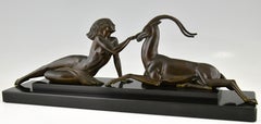 Art déco-Skulptur Nude & Gazelle Verzierung Fayral Le Faguays, Le Verrier 1930