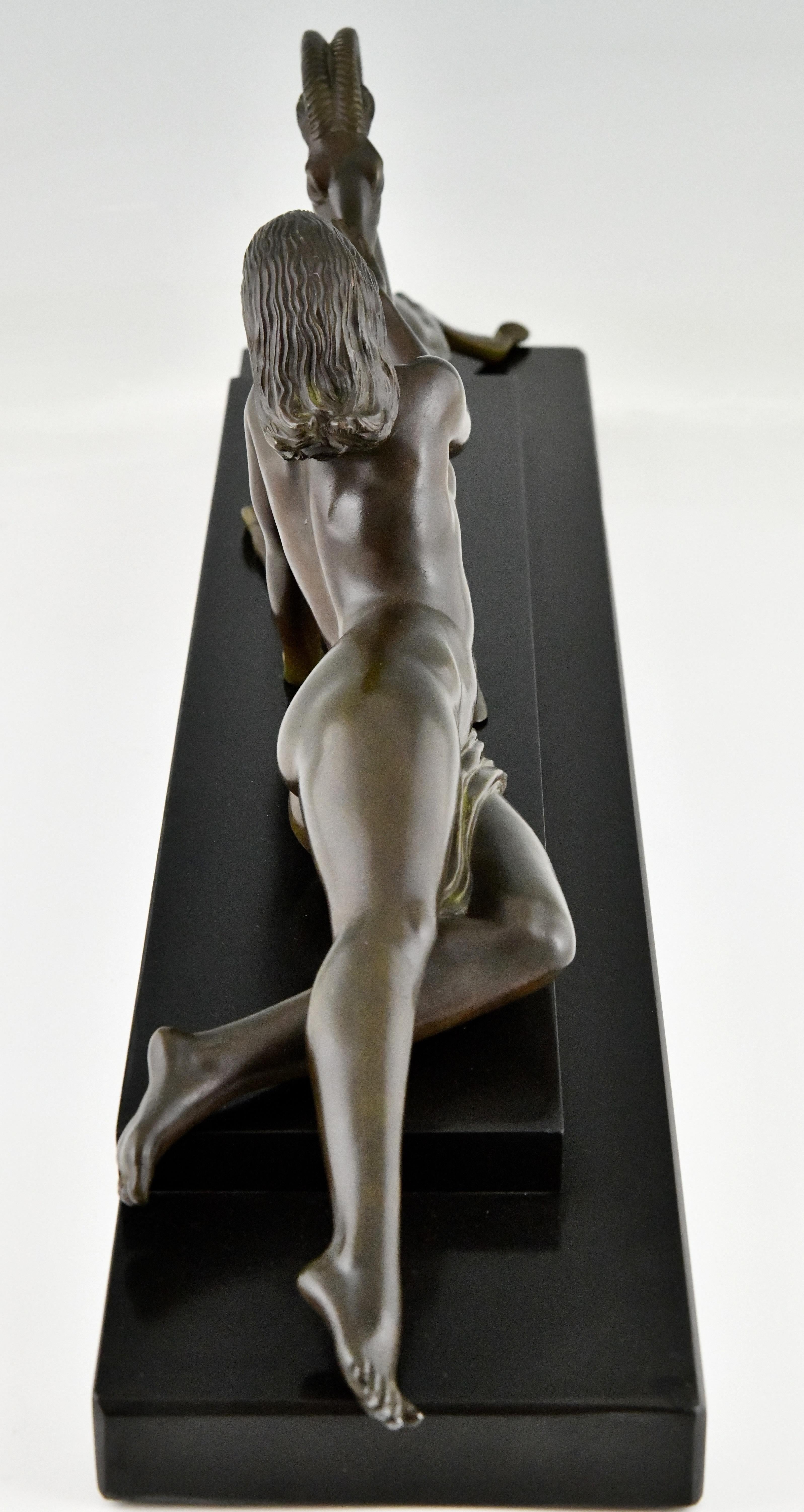 Art Deco Sculpture Nude & Gazelle Seduction Fayral Le Faguays, Le Verrier 1930 1