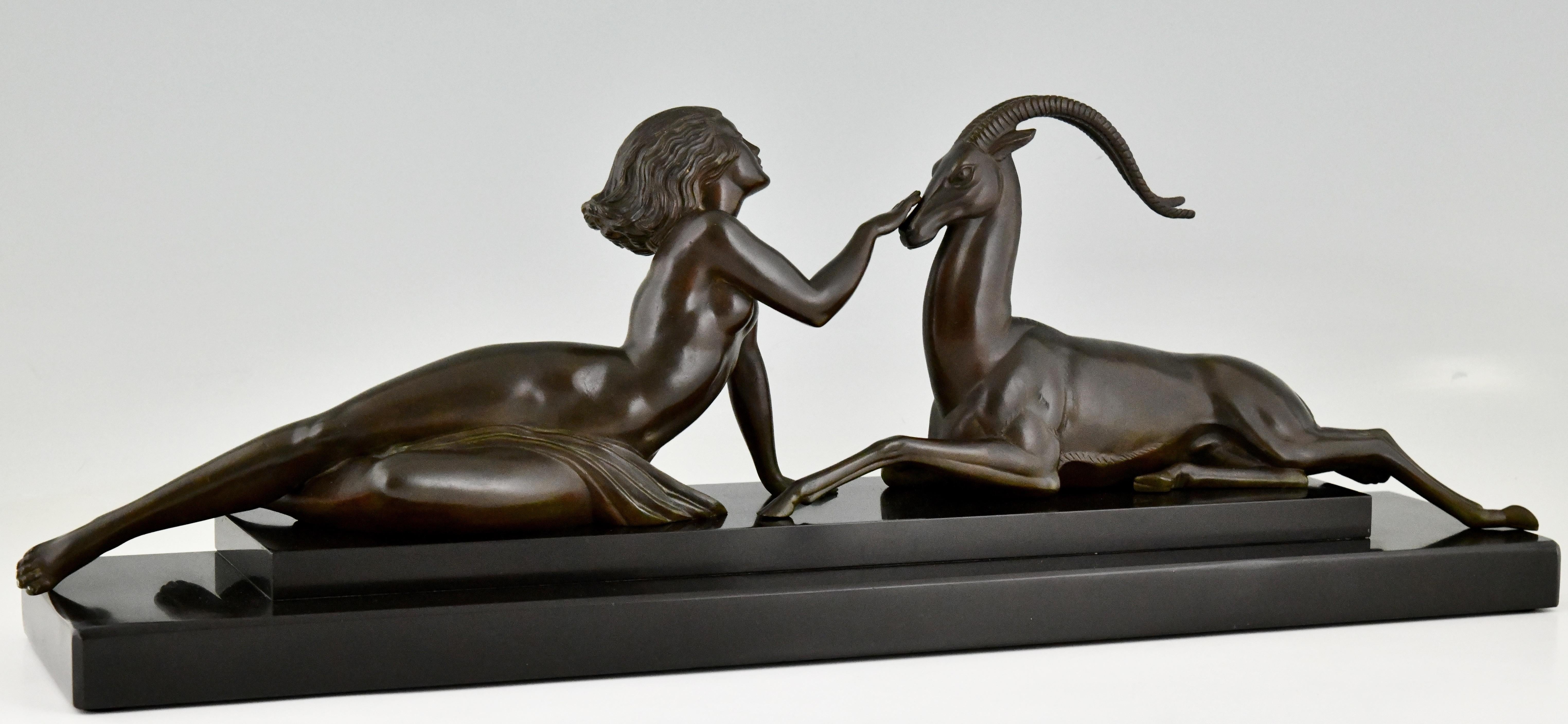 Art Deco Sculpture Nude & Gazelle Seduction Fayral Le Faguays, Le Verrier 1930 2