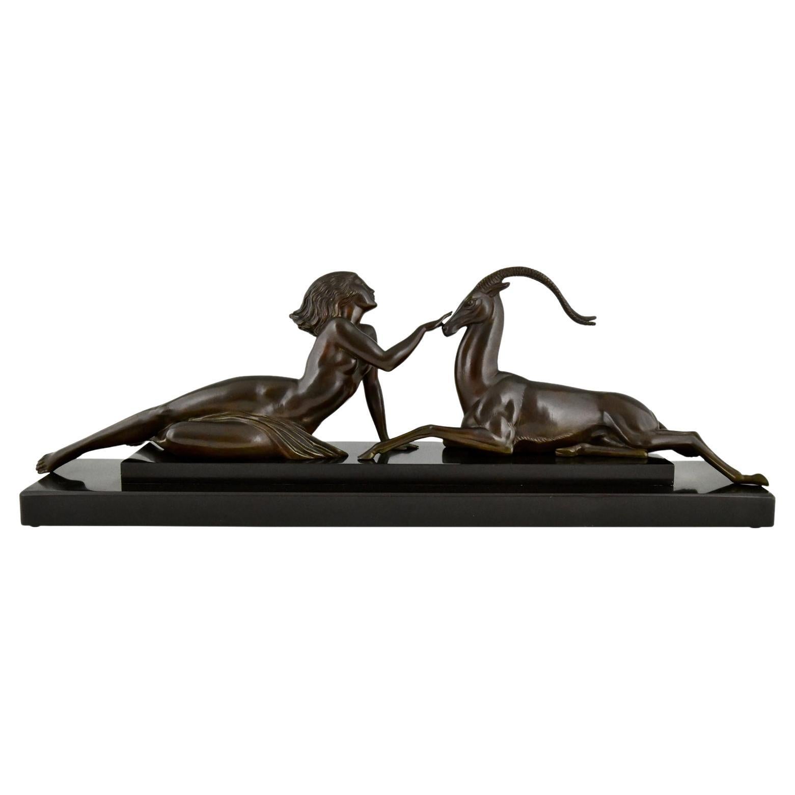 Art Deco Sculpture Nude & Gazelle Seduction Fayral Le Faguays, Le Verrier 1930