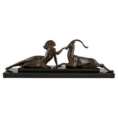 Art Deco Sculpture Nude & Gazelle Seduction Fayral Le Faguays, Le Verrier 1930