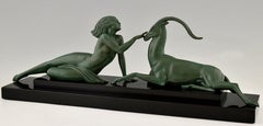 Art Deco Sculpture Nude & Gazelle Seduction Fayral Le Faguays M. Le Verrier 1930