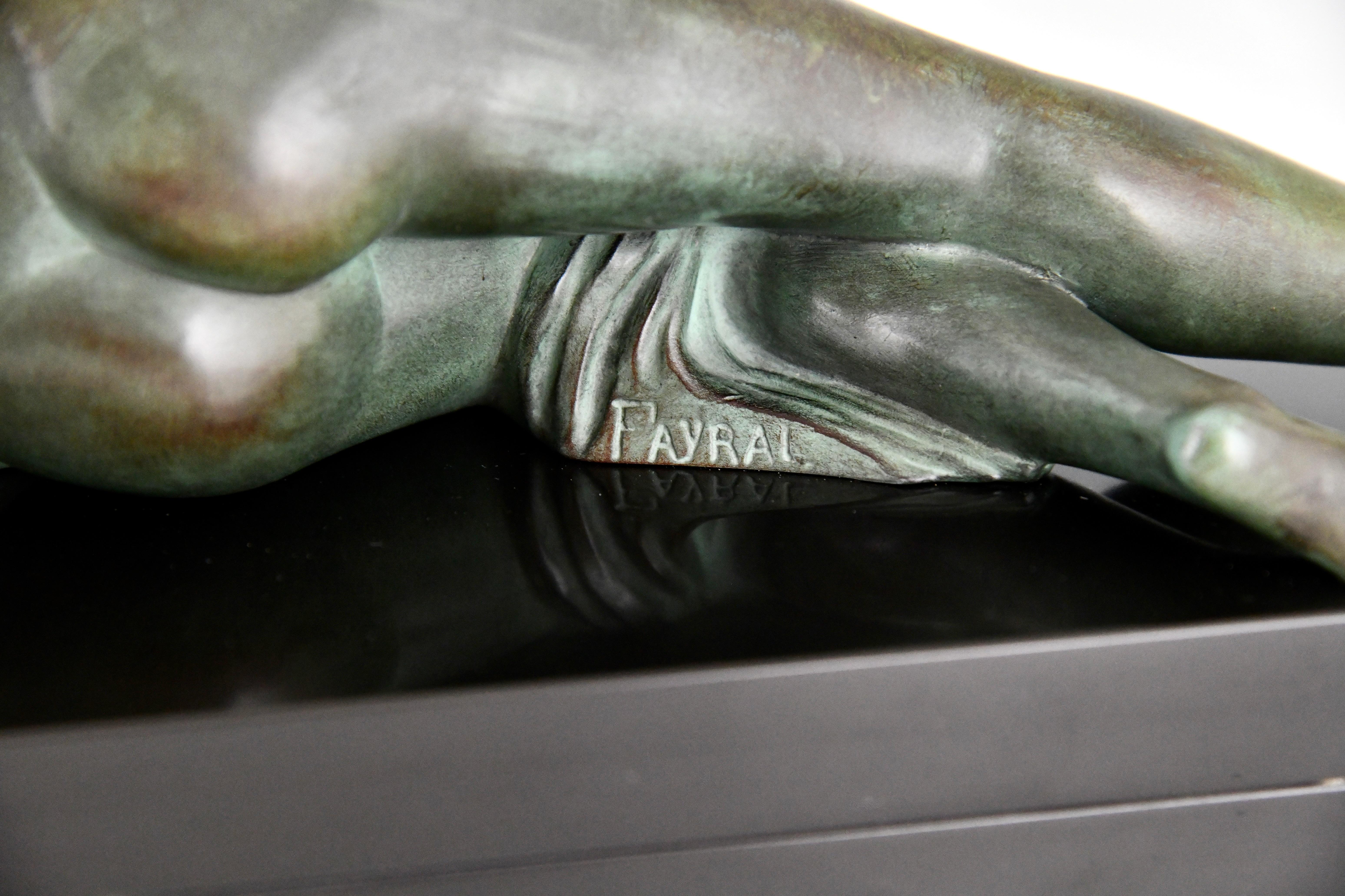 Sculpture Art déco nue et gazelle séduction Fayral P. Le Faguays original 1930 5