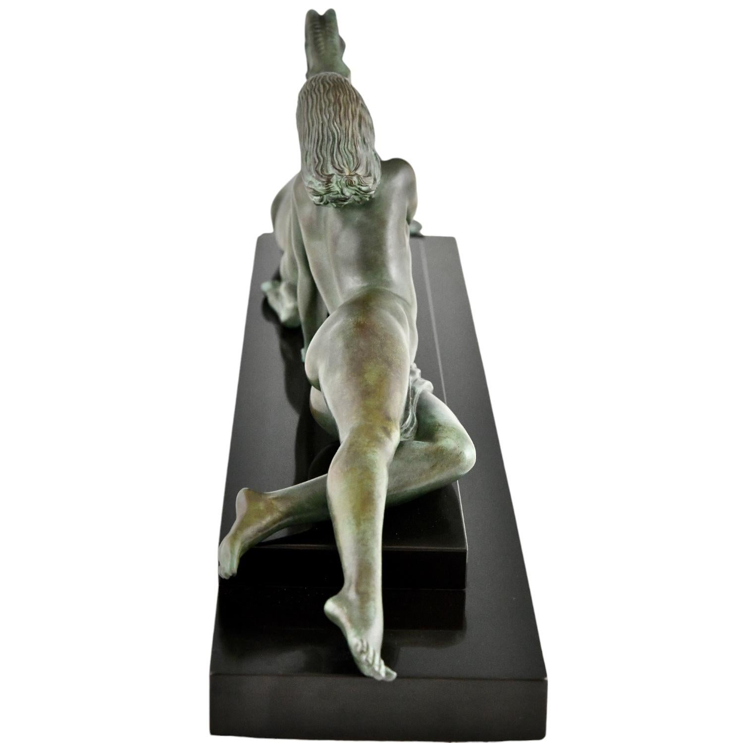 Sculpture Art déco nue et gazelle séduction Fayral P. Le Faguays original 1930 1