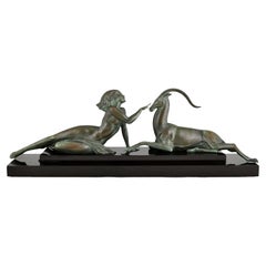 Sculpture Art déco nue et gazelle séduction Fayral P. Le Faguays original 1930
