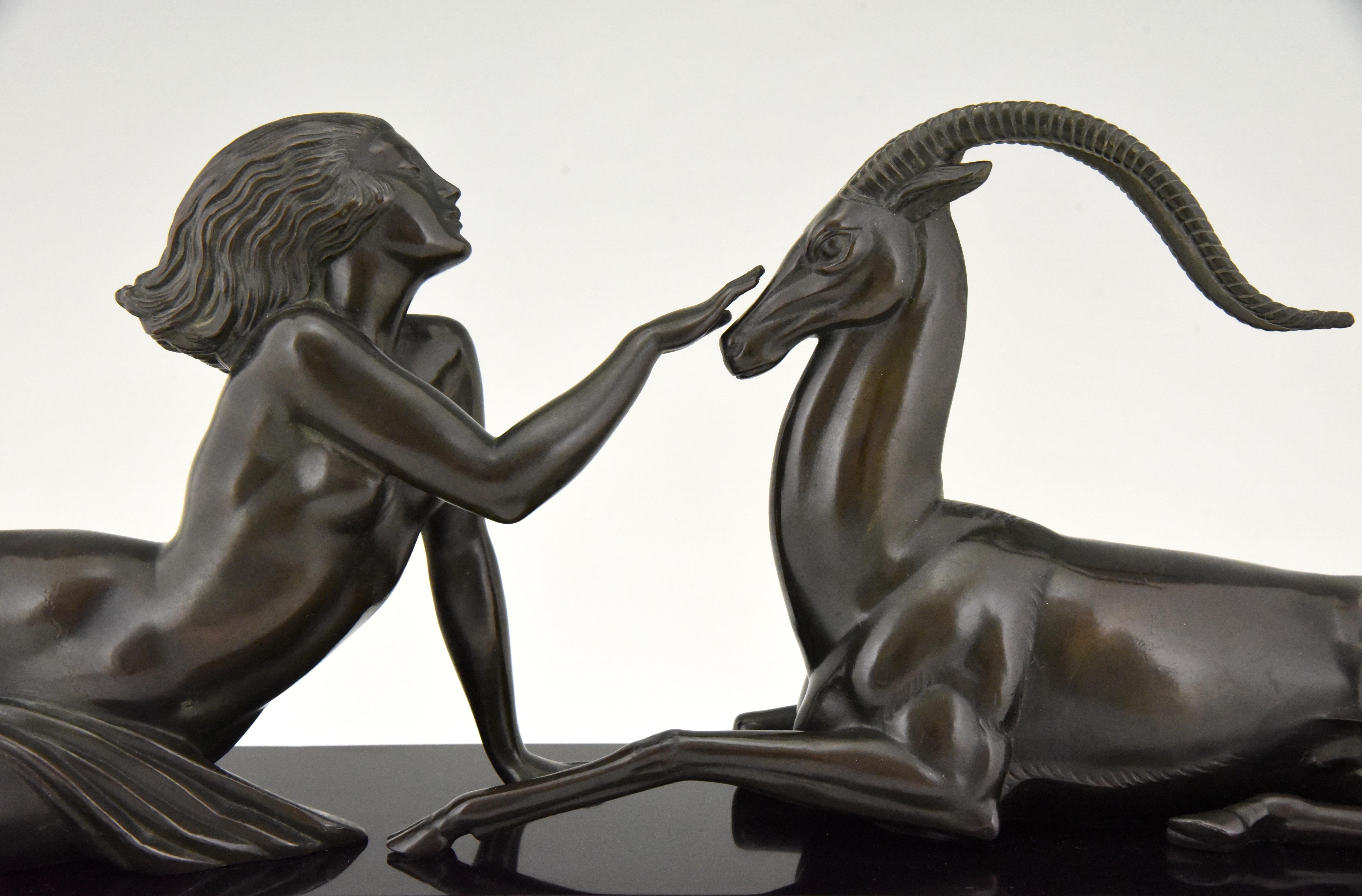 Art Deco sculpture nude & gazelle Seduction Fayral Pierre Le Faguays France 1930 3