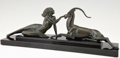 Art Deco Skulptur nackt & gazelle Verführung Fayral Pierre Le Faguays Frankreich 1930