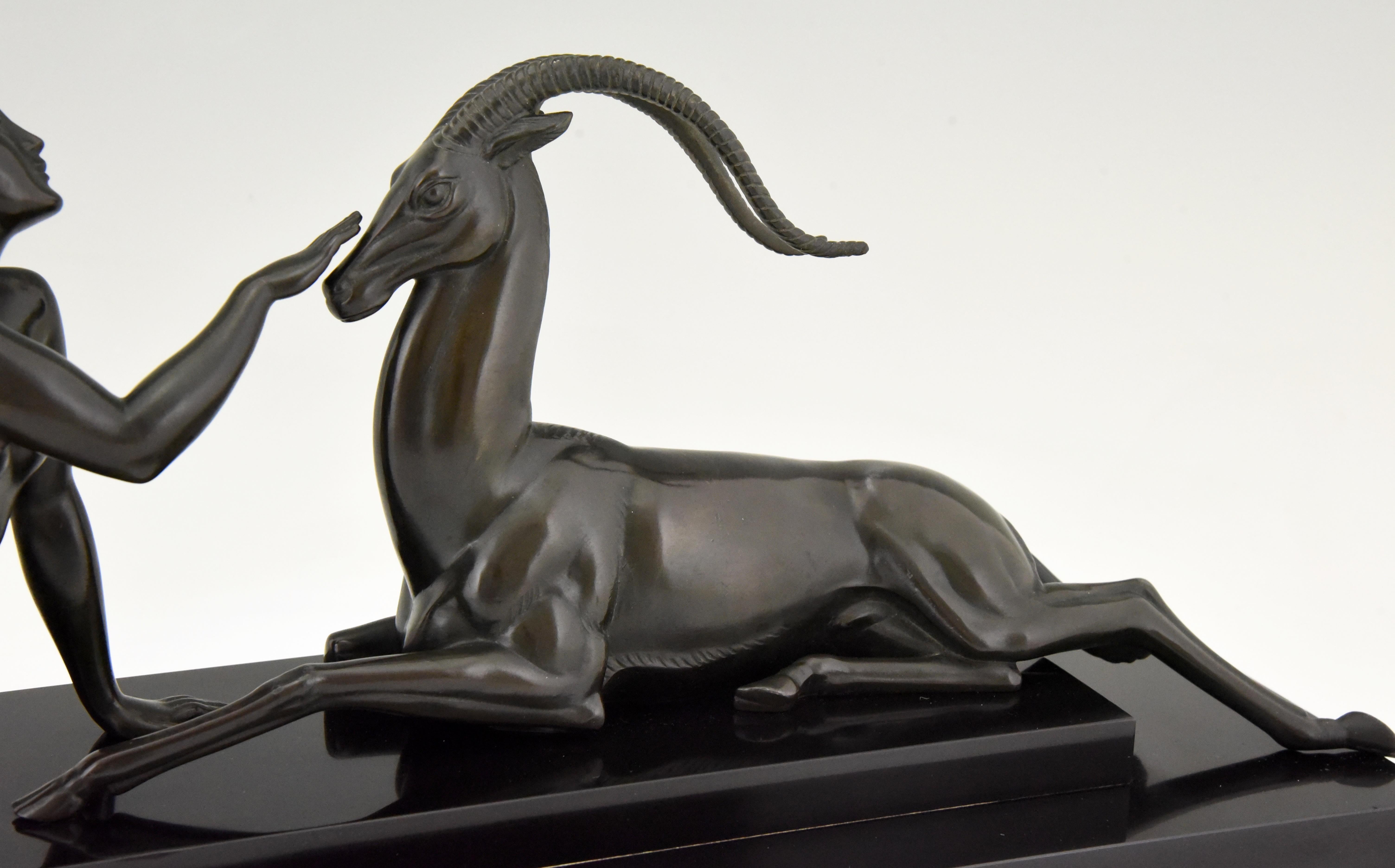 Art Deco sculpture nude & gazelle Seduction Fayral Pierre Le Faguays France 1930 2