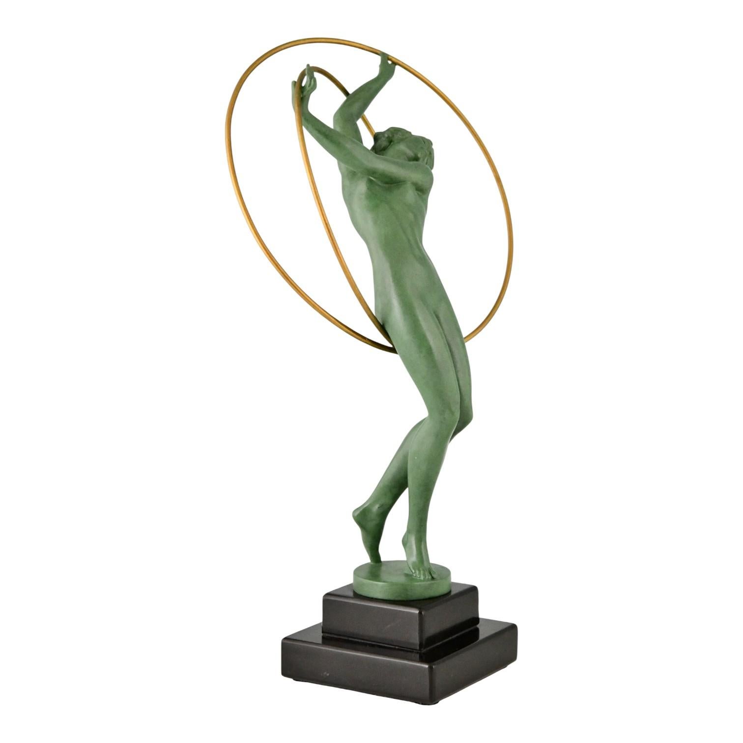 Mid-20th Century Art Deco Sculpture Nude Hoop Dancer ILLUSION by Fayral for Max Le Verrier For Sale