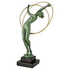 Sculpture Art Déco Nude Hoop Dancer ILLUSION par Fayral pour Max Le Verrier