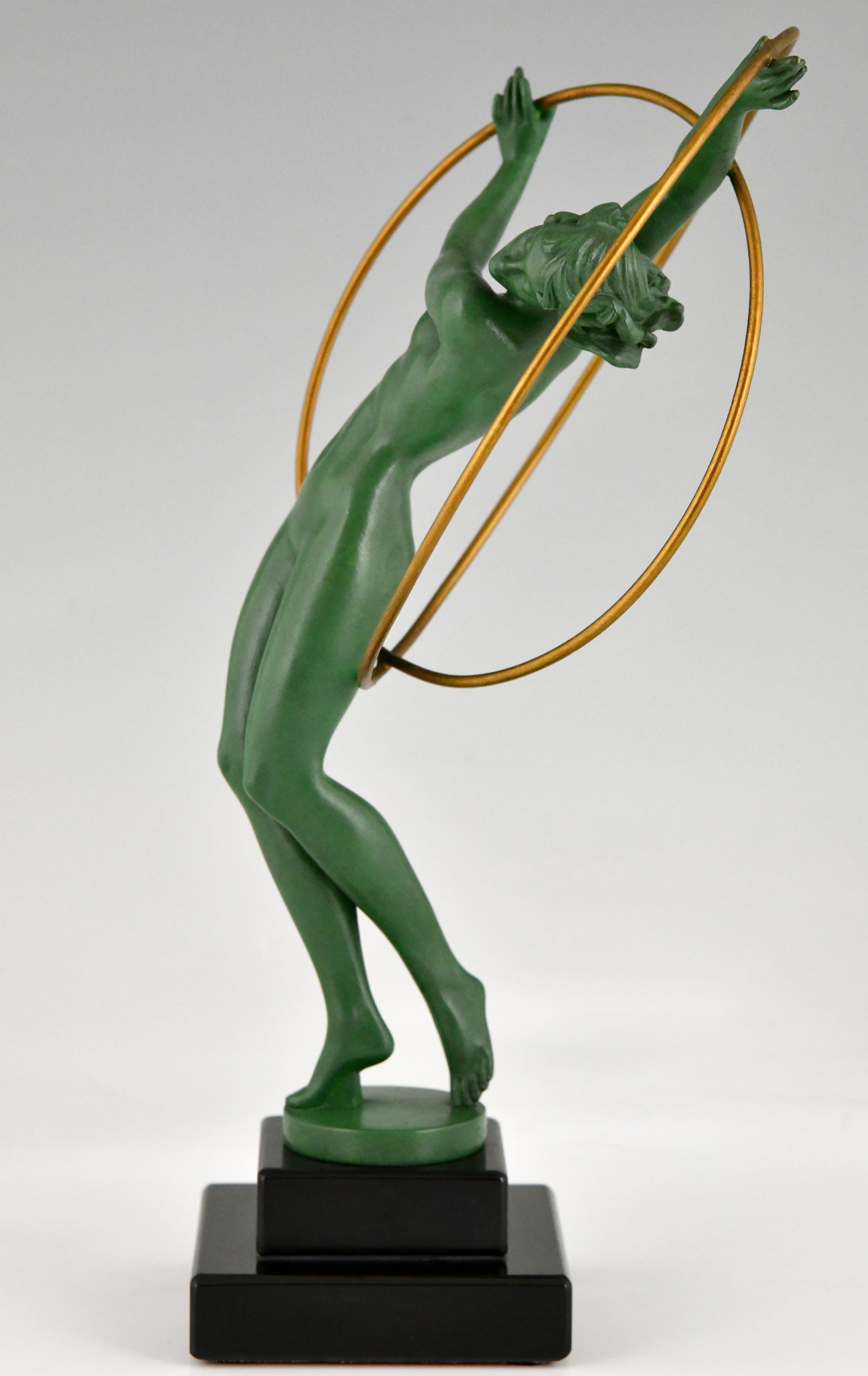 European Art Deco Sculpture Nude Hoop Dancer Signed by Fayral, Pierre Le Faguays 1930