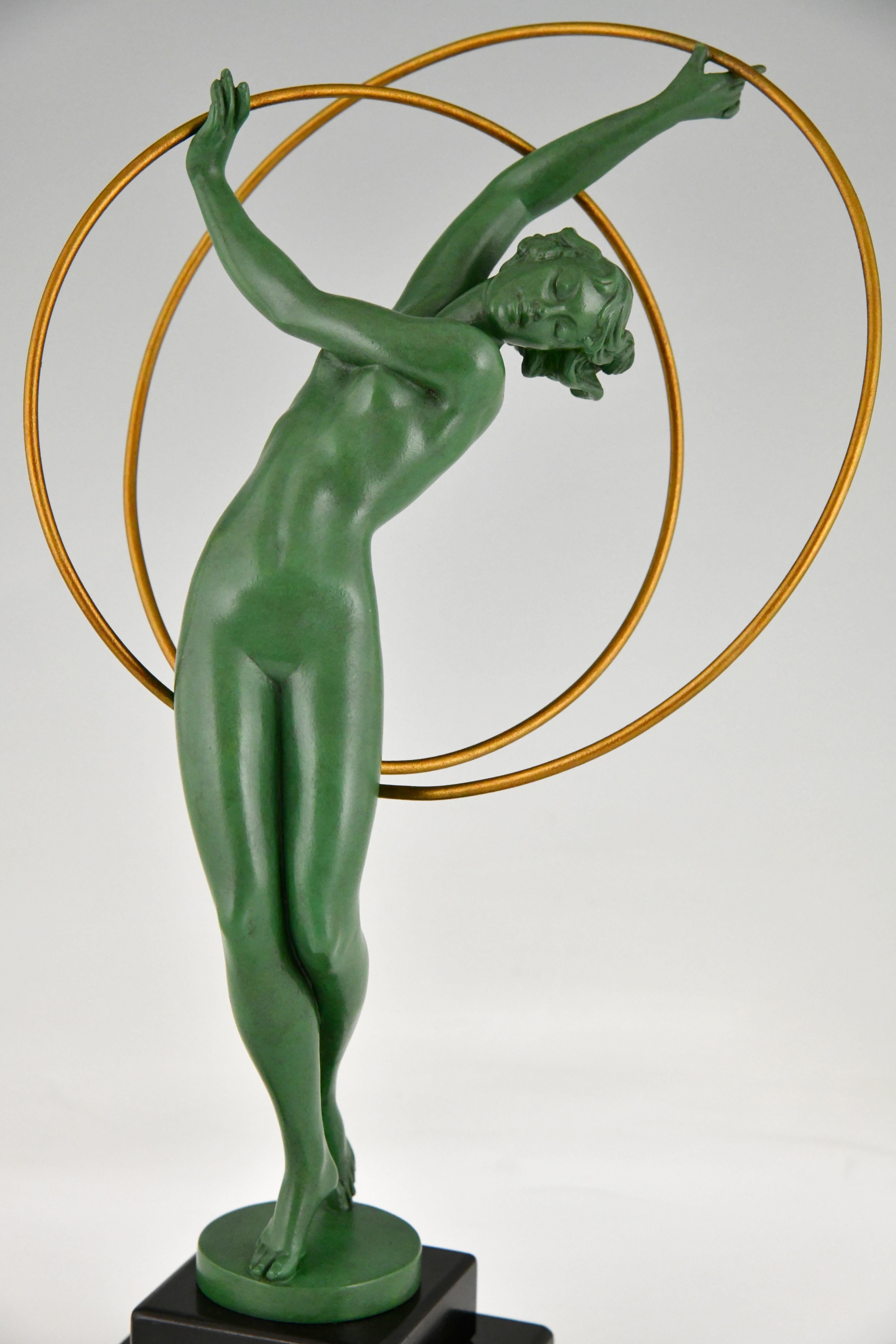 Art Deco Sculpture Nude Hoop Dancer Signed by Fayral, Pierre Le Faguays 1930 In Good Condition In Antwerp, BE