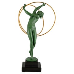 Art Deco Sculpture Nude Hoop Dancer Signed by Fayral, Pierre Le Faguays 1930