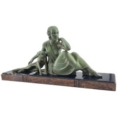 Art-Déco-Skulptur „Nackte Dame mit Panther“ von Godard
