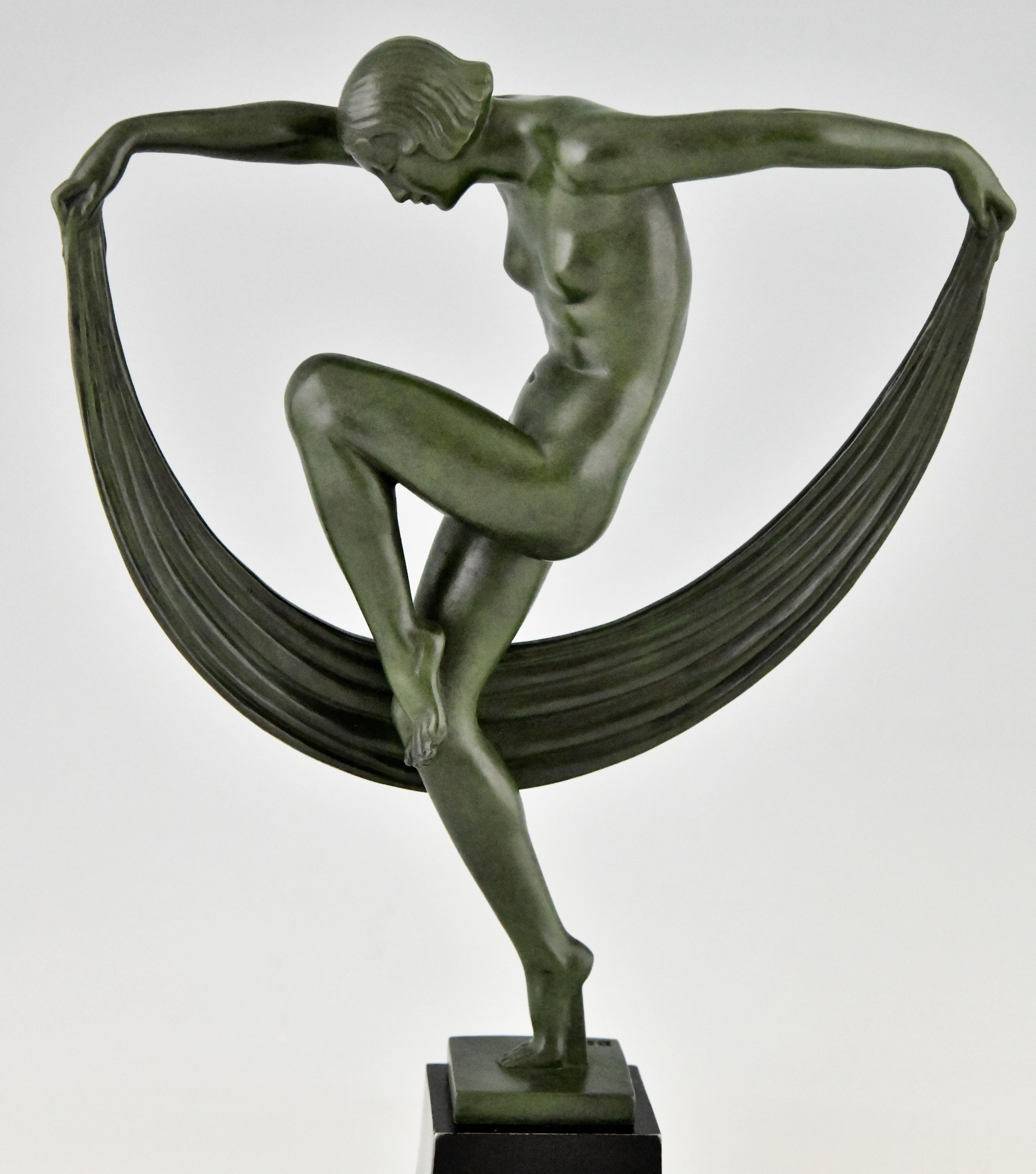Art Deco Sculpture Nude Scarf Dancer Folie Denis for Max Le Verrier France, 1930 3