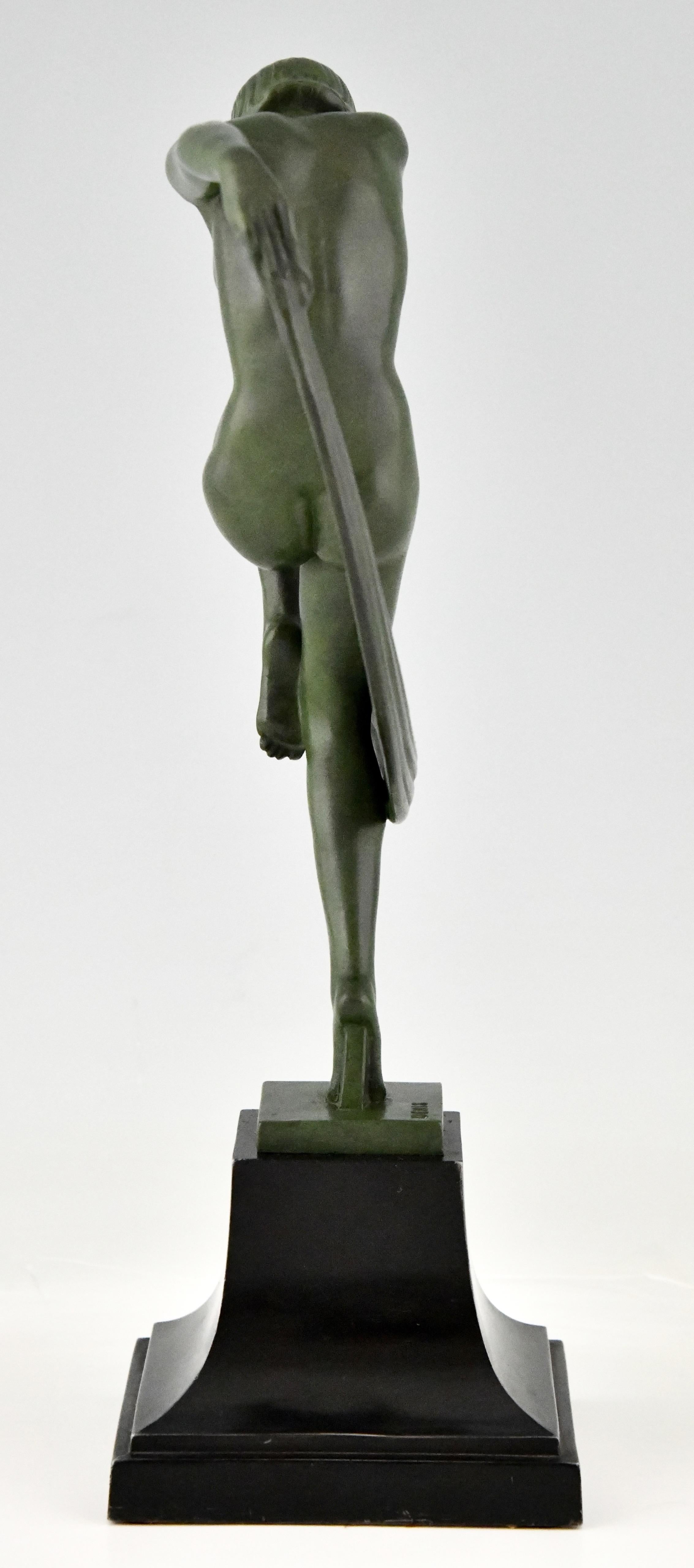 Art Deco Sculpture Nude Scarf Dancer Folie Denis for Max Le Verrier France, 1930 1