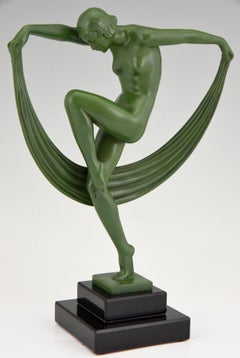 Art Deco Sculpture Nude Scarf Dancer Folie Denis, France, 1930