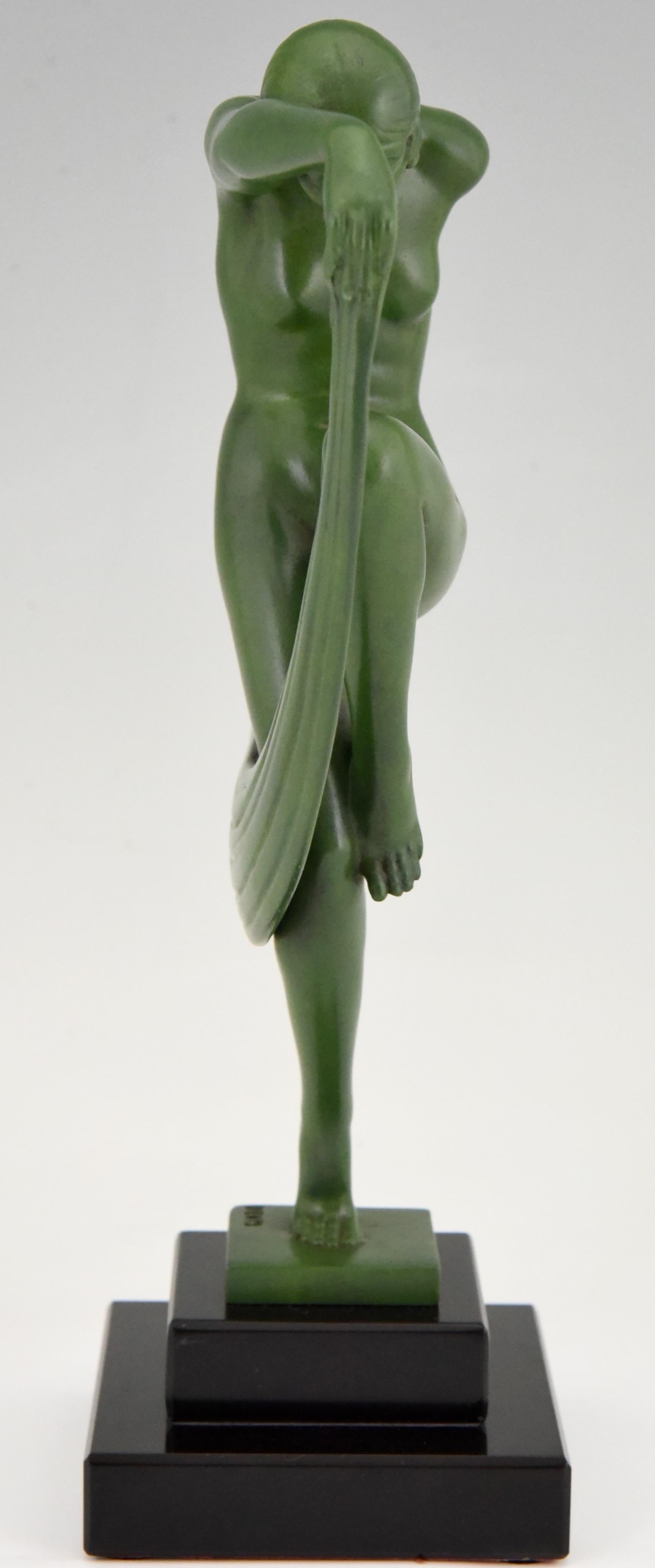 French Art Deco Sculpture Nude Scarf Dancer Folie Denis, France, 1930